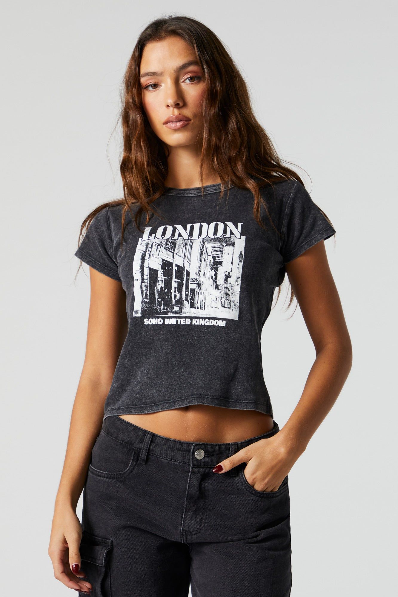 London UK Graphic Washed T-Shirt sold by Charlotte Russe