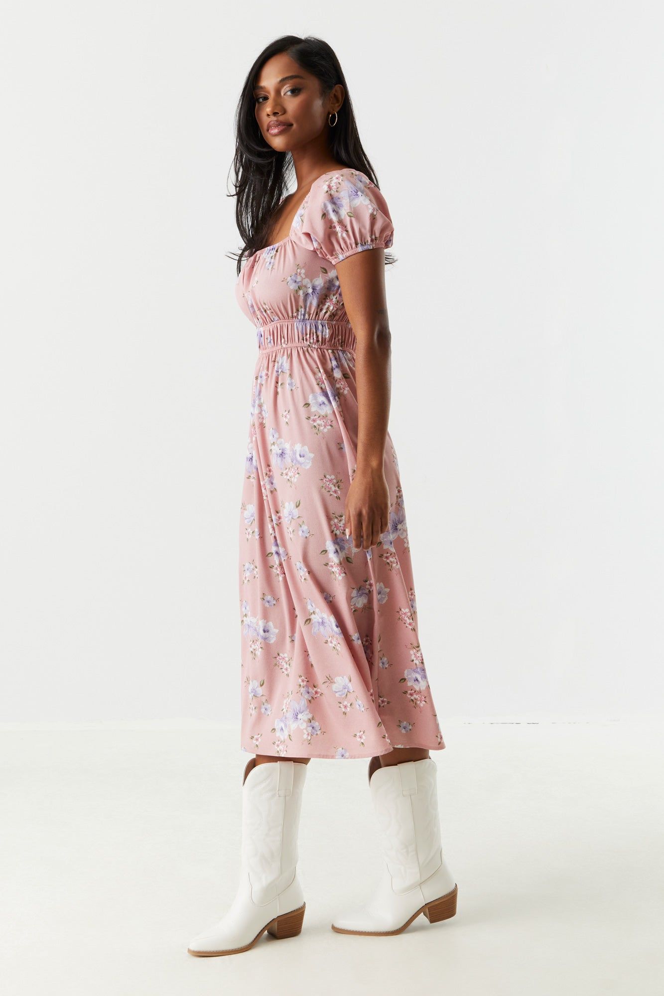 Pink Floral Milkmaid Midi Dress sold by Charlotte Russe product image thumbnail 2