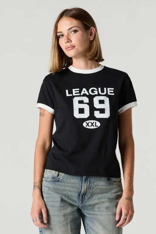 League 69 Graphic Sporty Ringer T-Shirt sold by Charlotte Russe