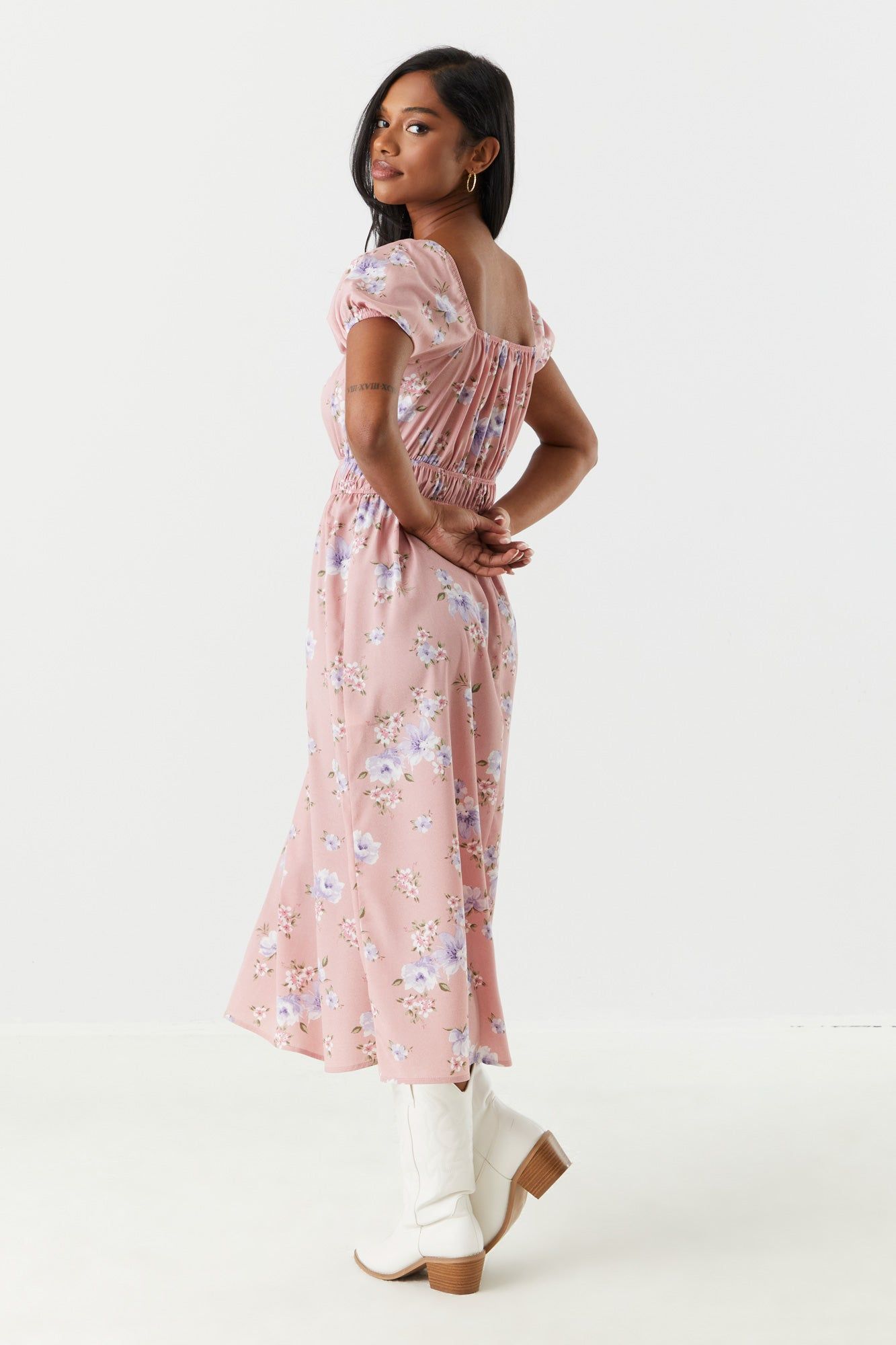 Pink Floral Milkmaid Midi Dress sold by Charlotte Russe product image thumbnail 3