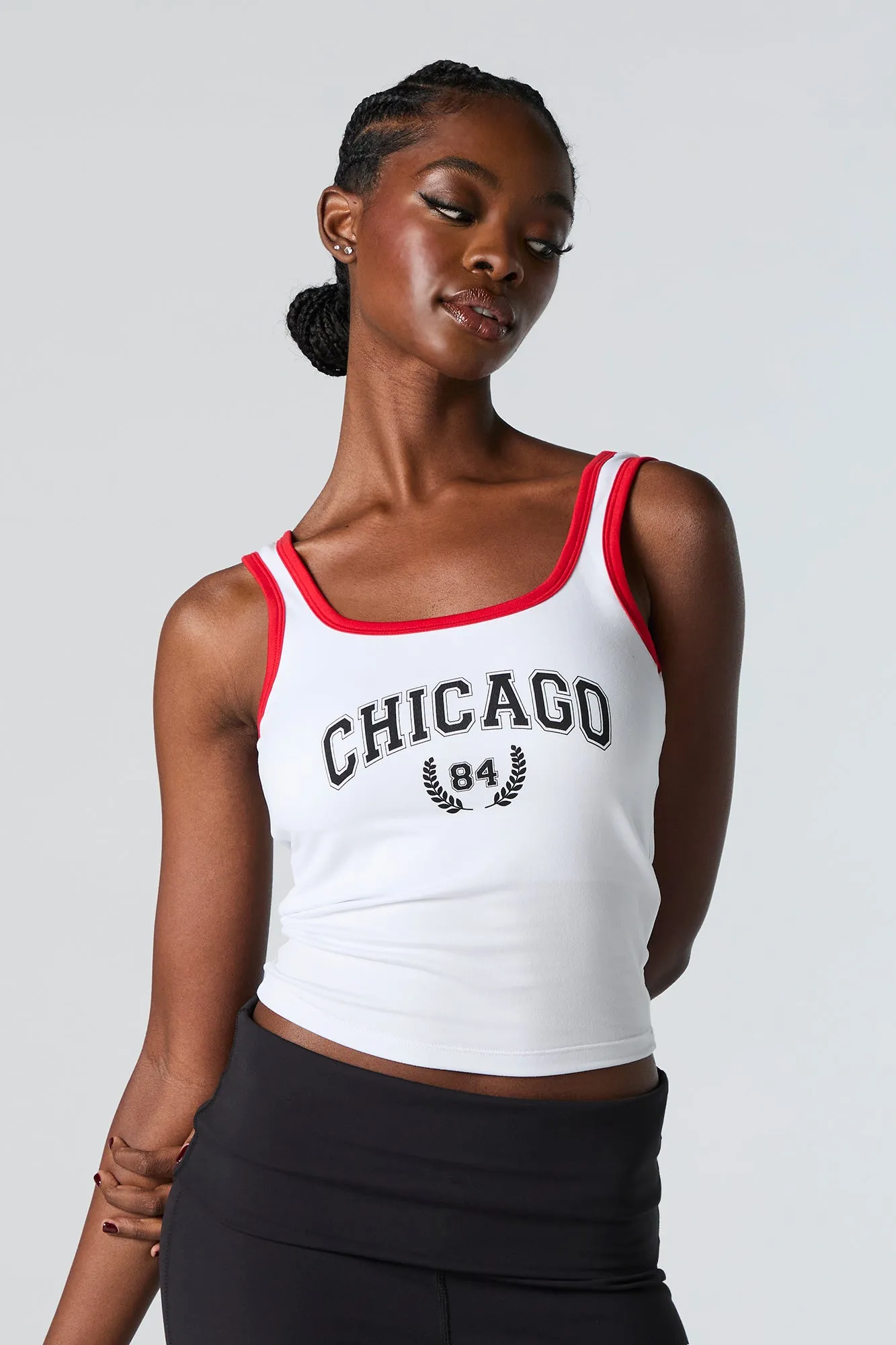 Chicago Graphic Contrast Trim Tank sold by Charlotte Russe