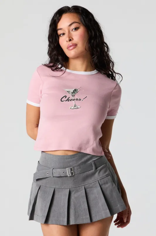Martini Cheers Graphic Ringer T-Shirt sold by Charlotte Russe