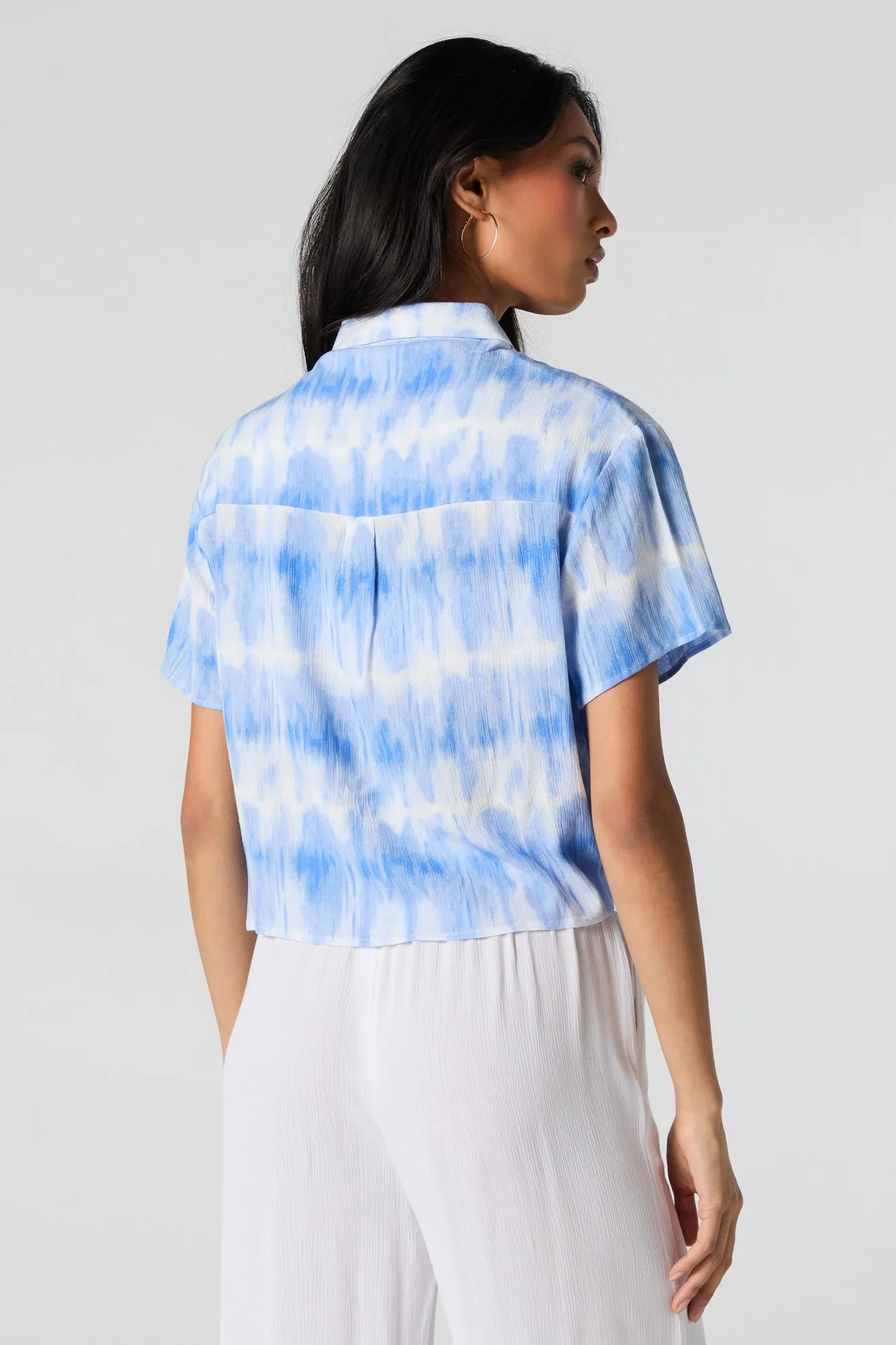 Tie Dye Print Textured Cropped Button-Up Top sold by Charlotte Russe product image thumbnail 2