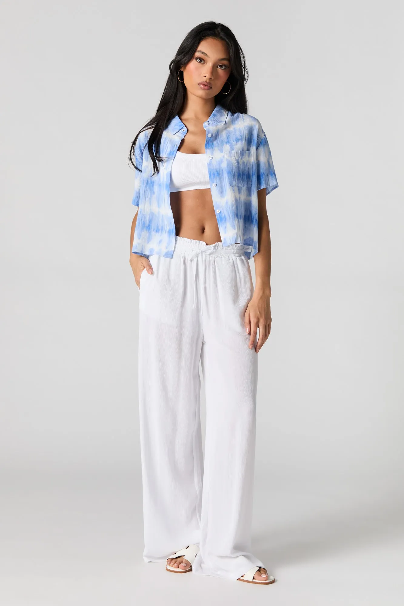Tie Dye Print Textured Cropped Button-Up Top sold by Charlotte Russe product image thumbnail 3