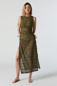 Green Crochet Ruched Cover Up Dress sold by Charlotte Russe