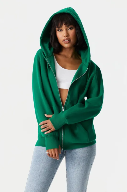 Oversized Zip-Up Fleece Hoodie sold by Charlotte Russe