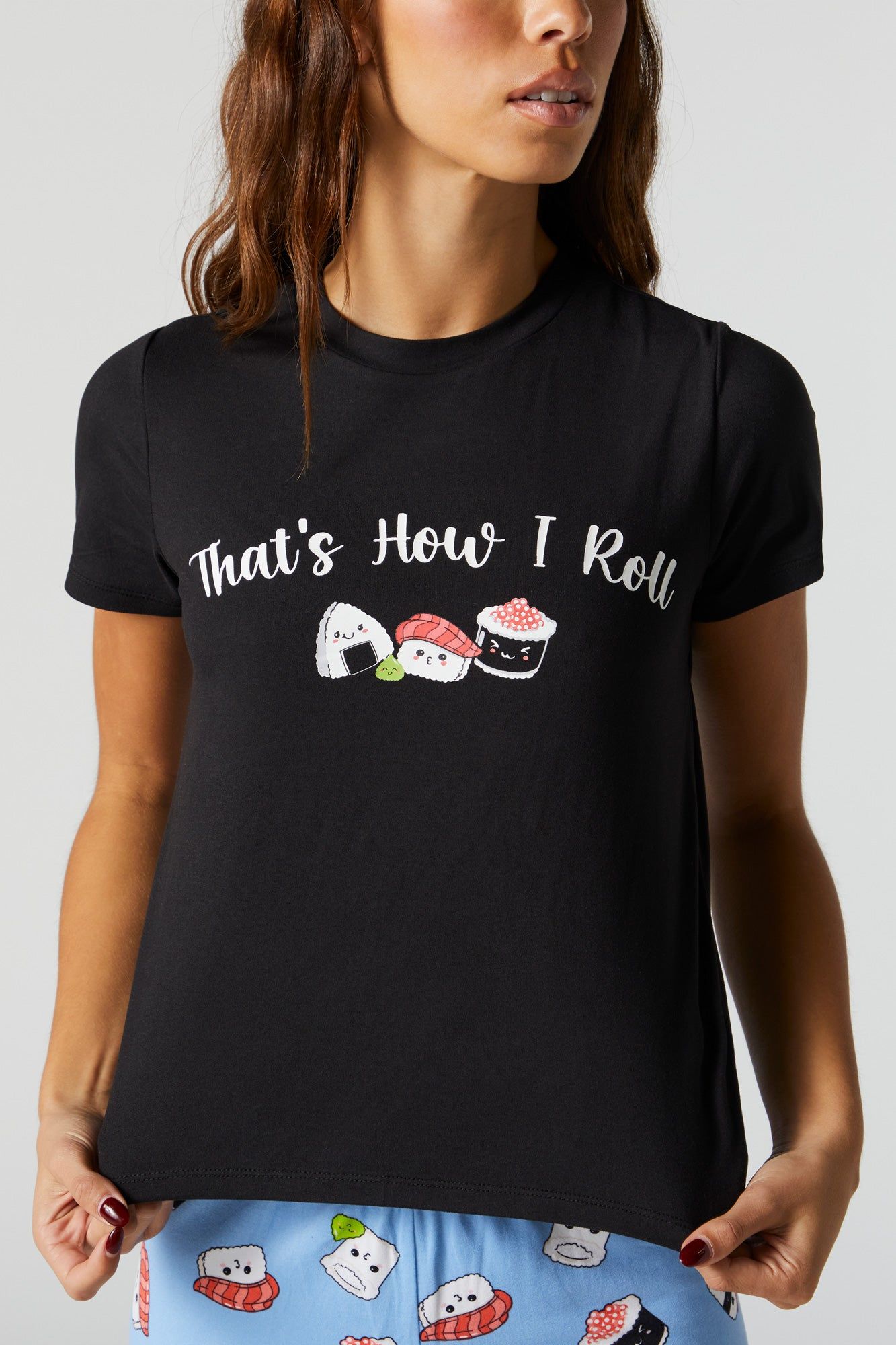 Sushi Roll Graphic Pajama T-Shirt Set sold by Charlotte Russe product image thumbnail 2