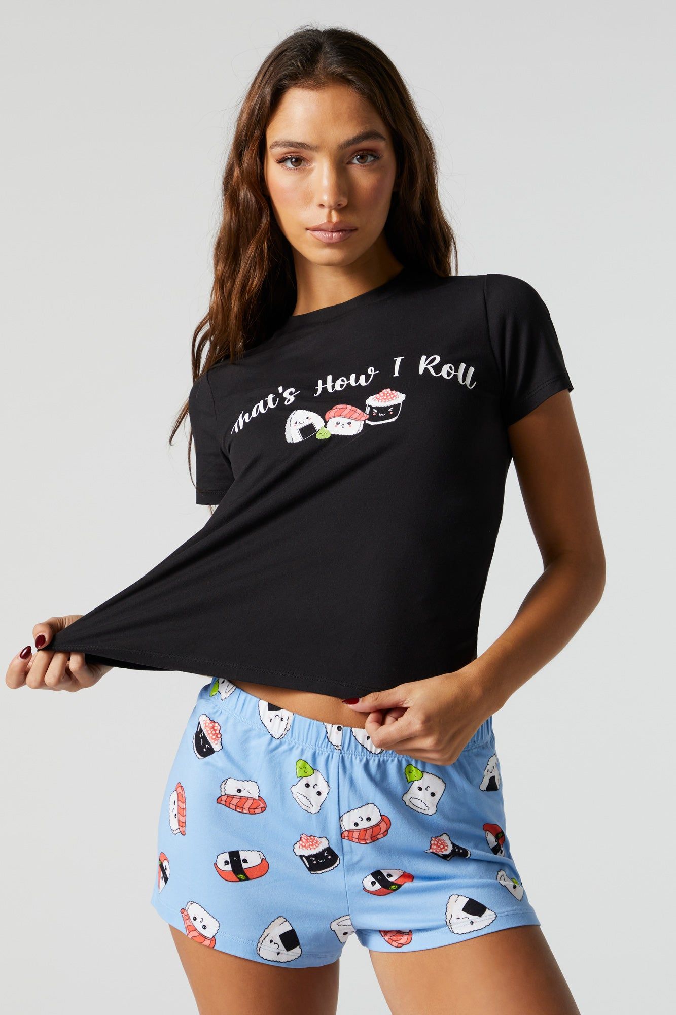 Sushi Roll Graphic Pajama T-Shirt Set sold by Charlotte Russe