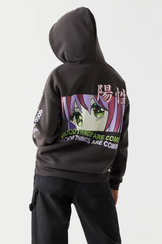 Good Things Are Coming Graphic Oversized Zip-Up Hoodie sold by Charlotte Russe