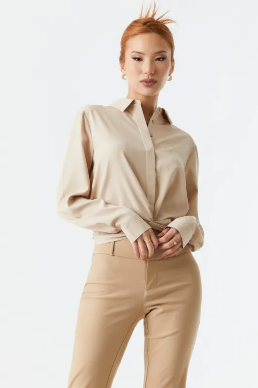 Front Twist Button-Up Blouse sold by Charlotte Russe