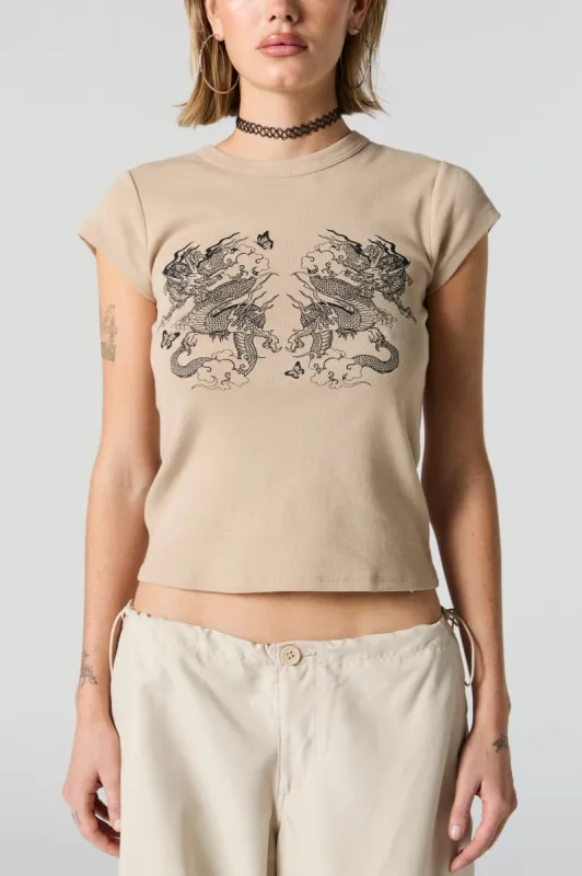 Twin Dragon Graphic Fitted T-Shirt sold by Charlotte Russe