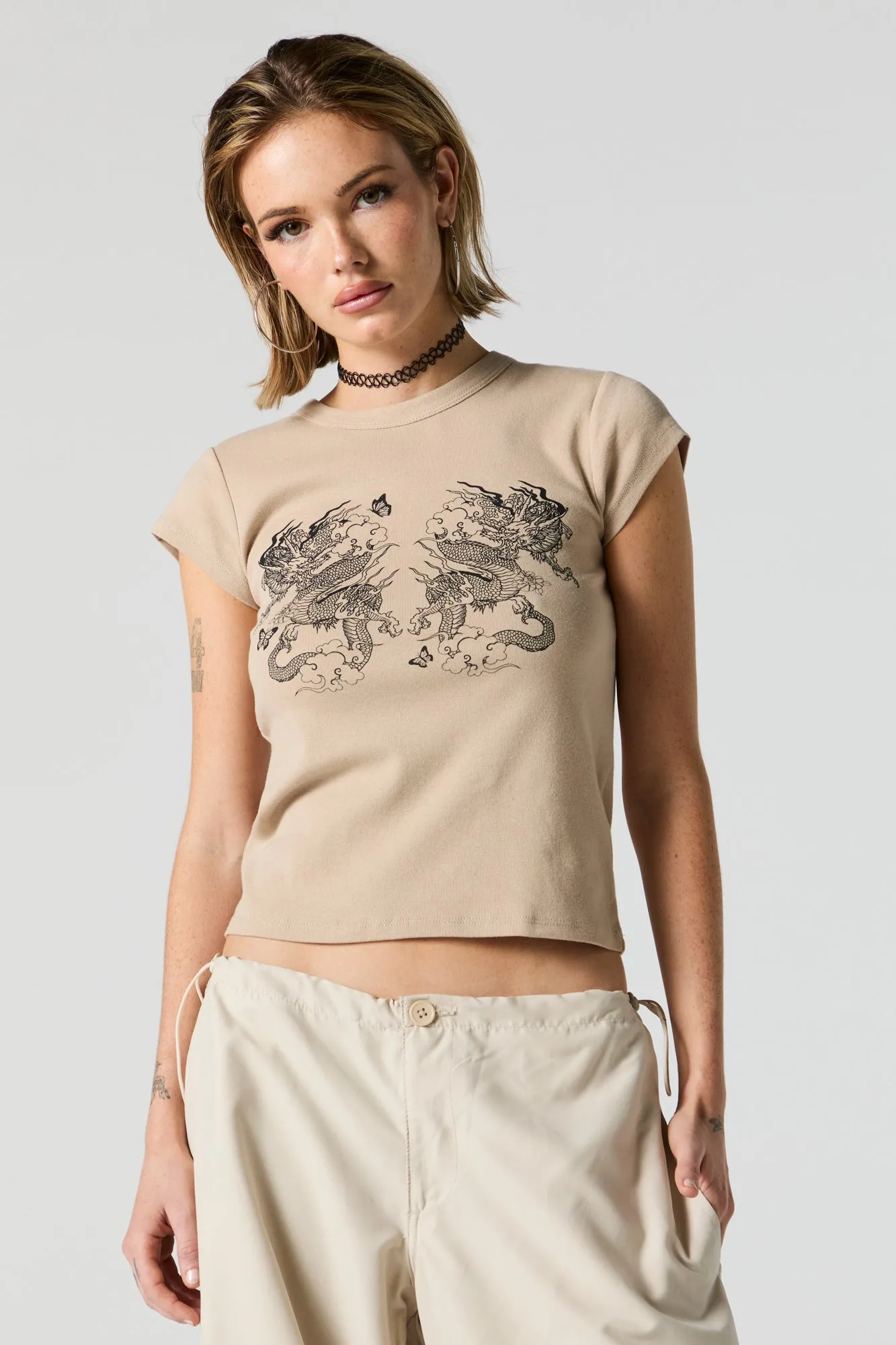 Twin Dragon Graphic Fitted T-Shirt sold by Charlotte Russe product image thumbnail 2