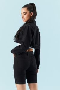 Ultra Cropped Black Wash Denim Jacket sold by Charlotte Russe