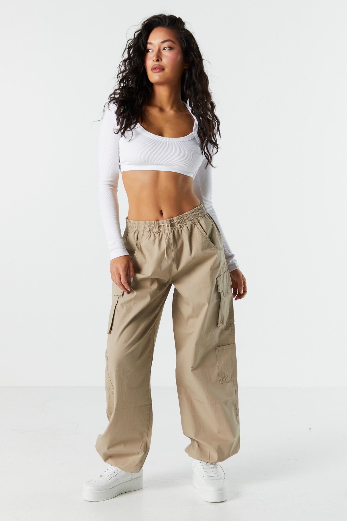 Tan Bungee Cargo Parachute Pant sold by Charlotte Russe