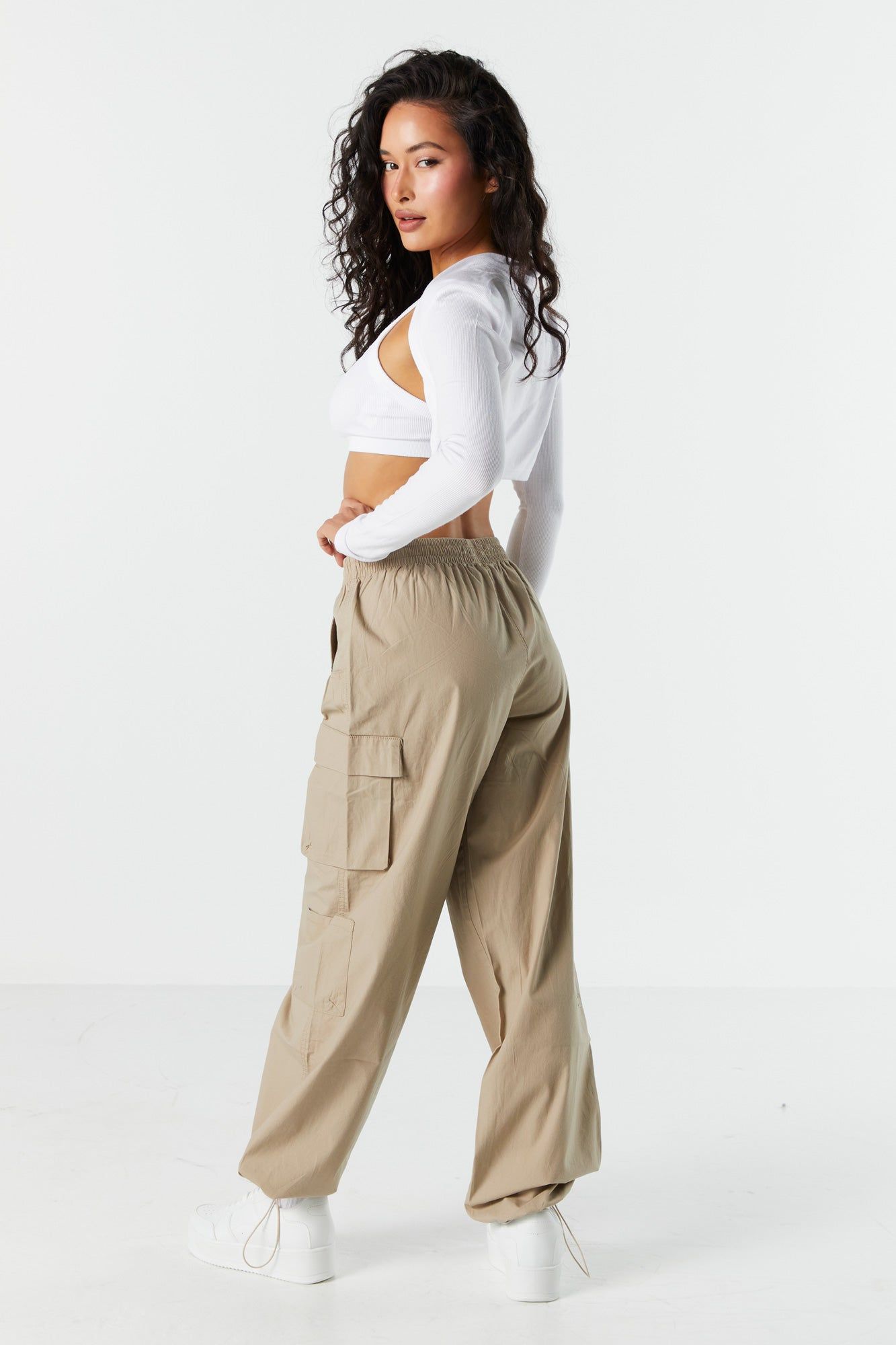 Tan Bungee Cargo Parachute Pant sold by Charlotte Russe product image thumbnail 3
