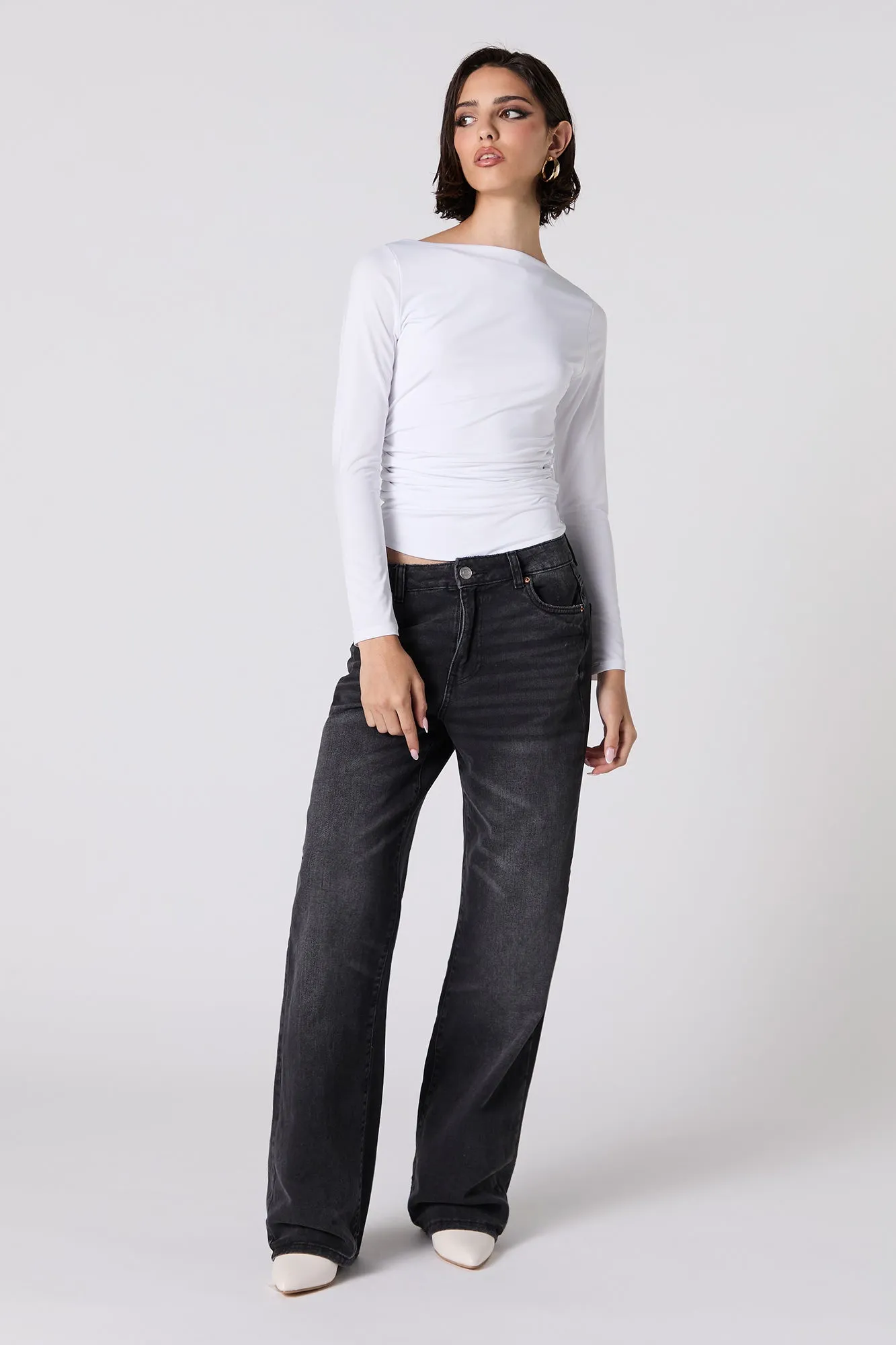 Contour Boat Neck Ruched Long Sleeve Top sold by Charlotte Russe product image thumbnail 3