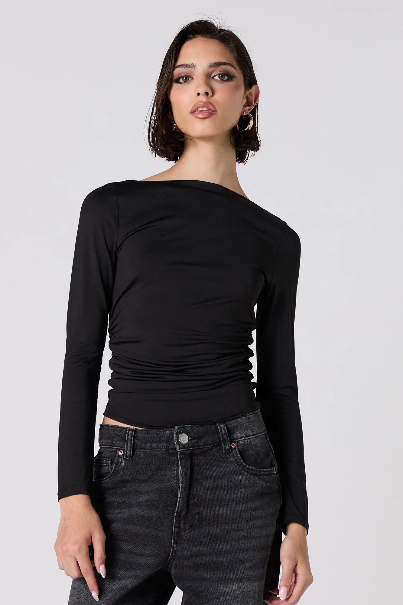 Contour Boat Neck Ruched Long Sleeve Top sold by Charlotte Russe product image thumbnail 4