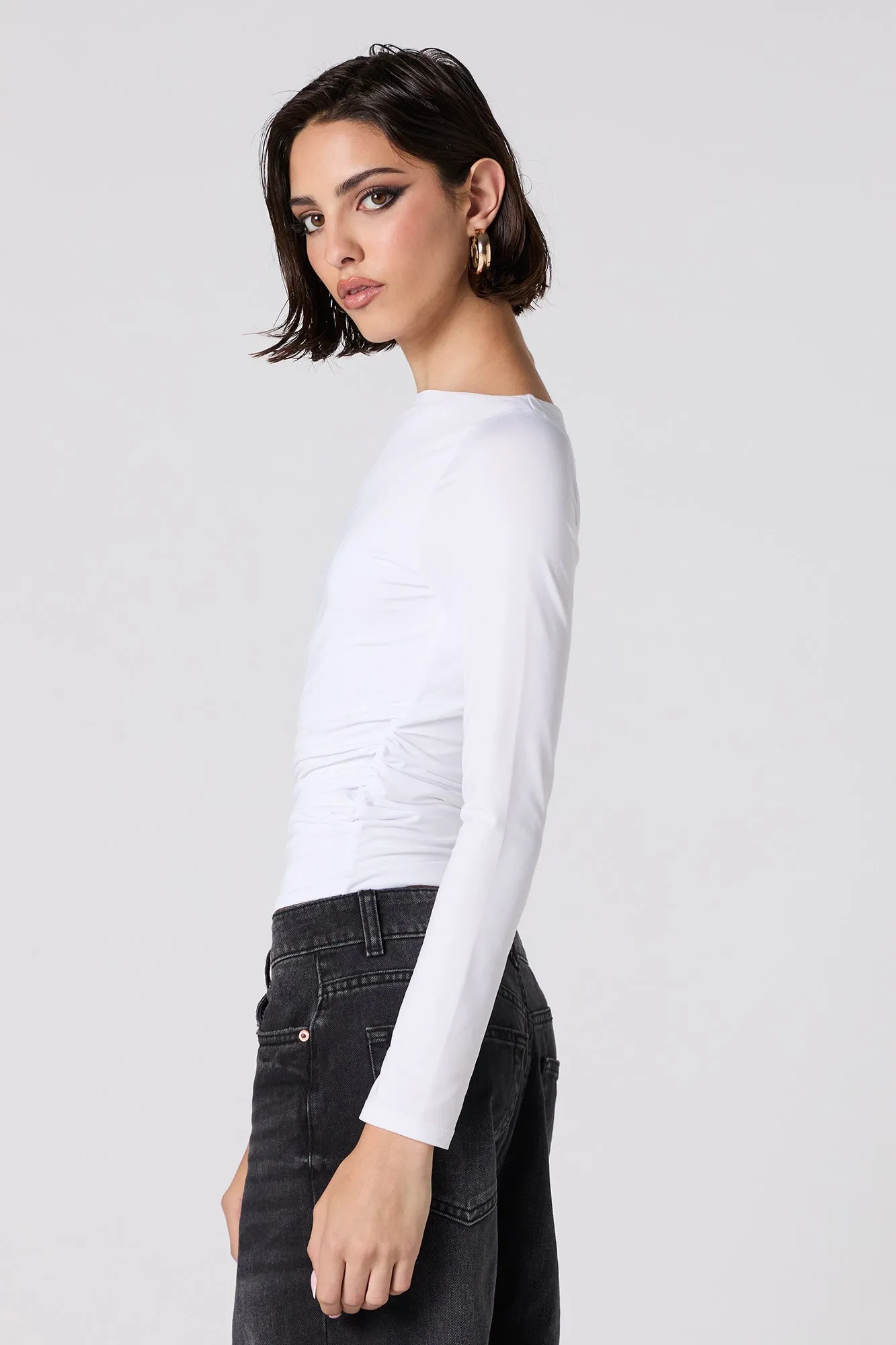 Contour Boat Neck Ruched Long Sleeve Top sold by Charlotte Russe product image thumbnail 2