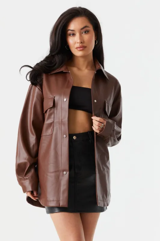 Faux-Leather Oversized Shacket sold by Charlotte Russe