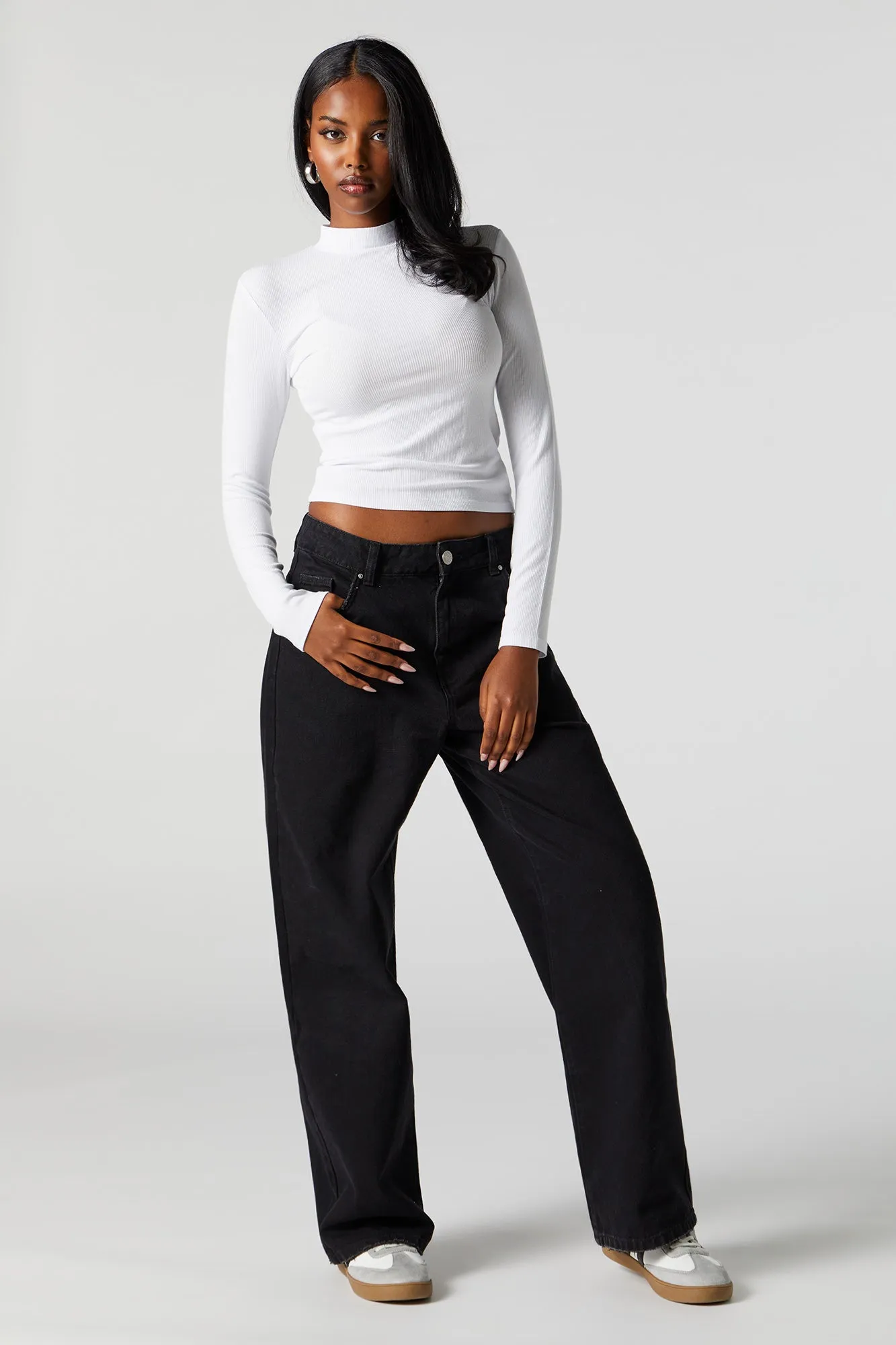 Ribbed Mock Neck Long Sleeve Top sold by Charlotte Russe product image thumbnail 3