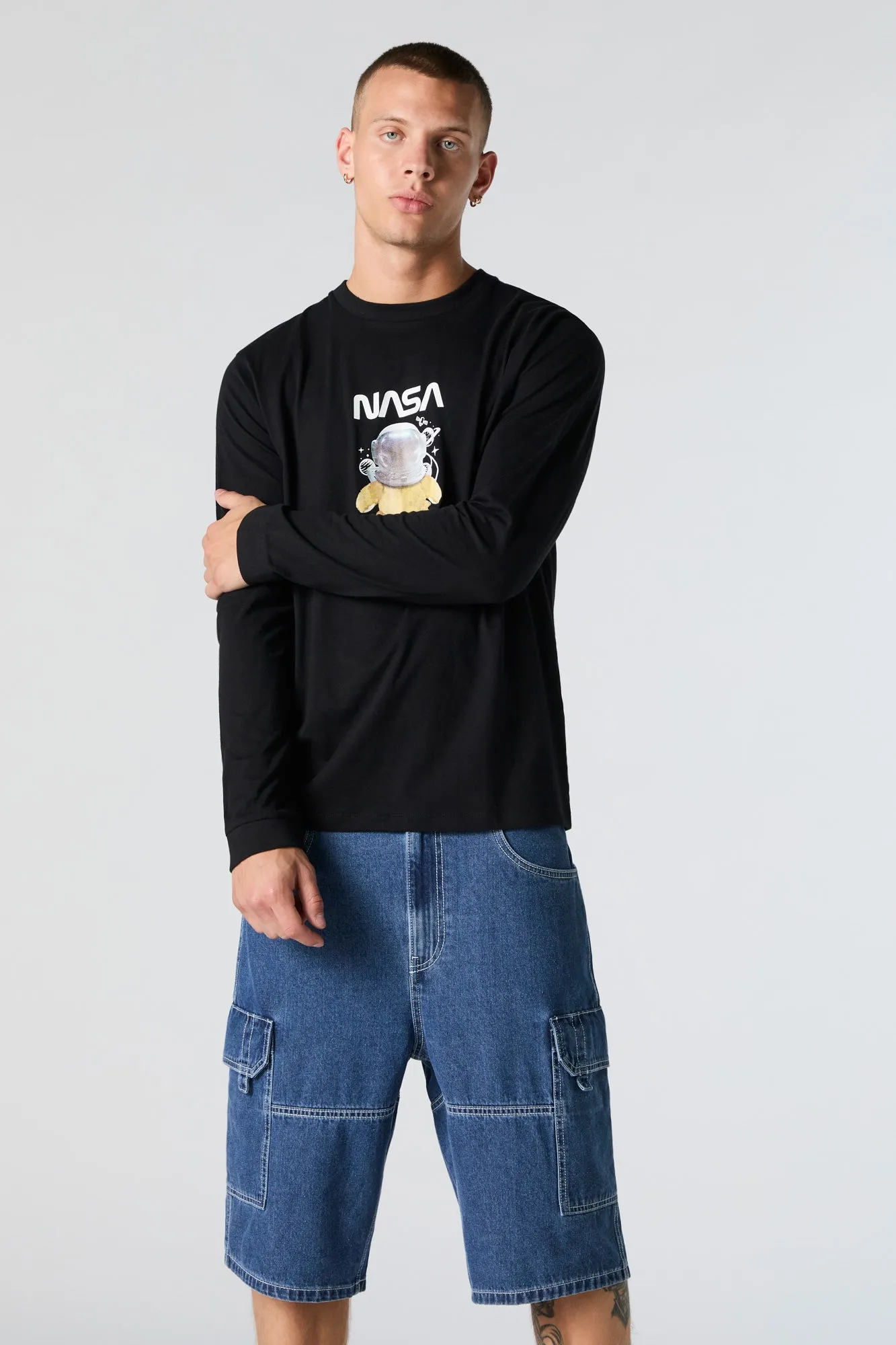 Rigid Longline Denim Cargo Short sold by Charlotte Russe