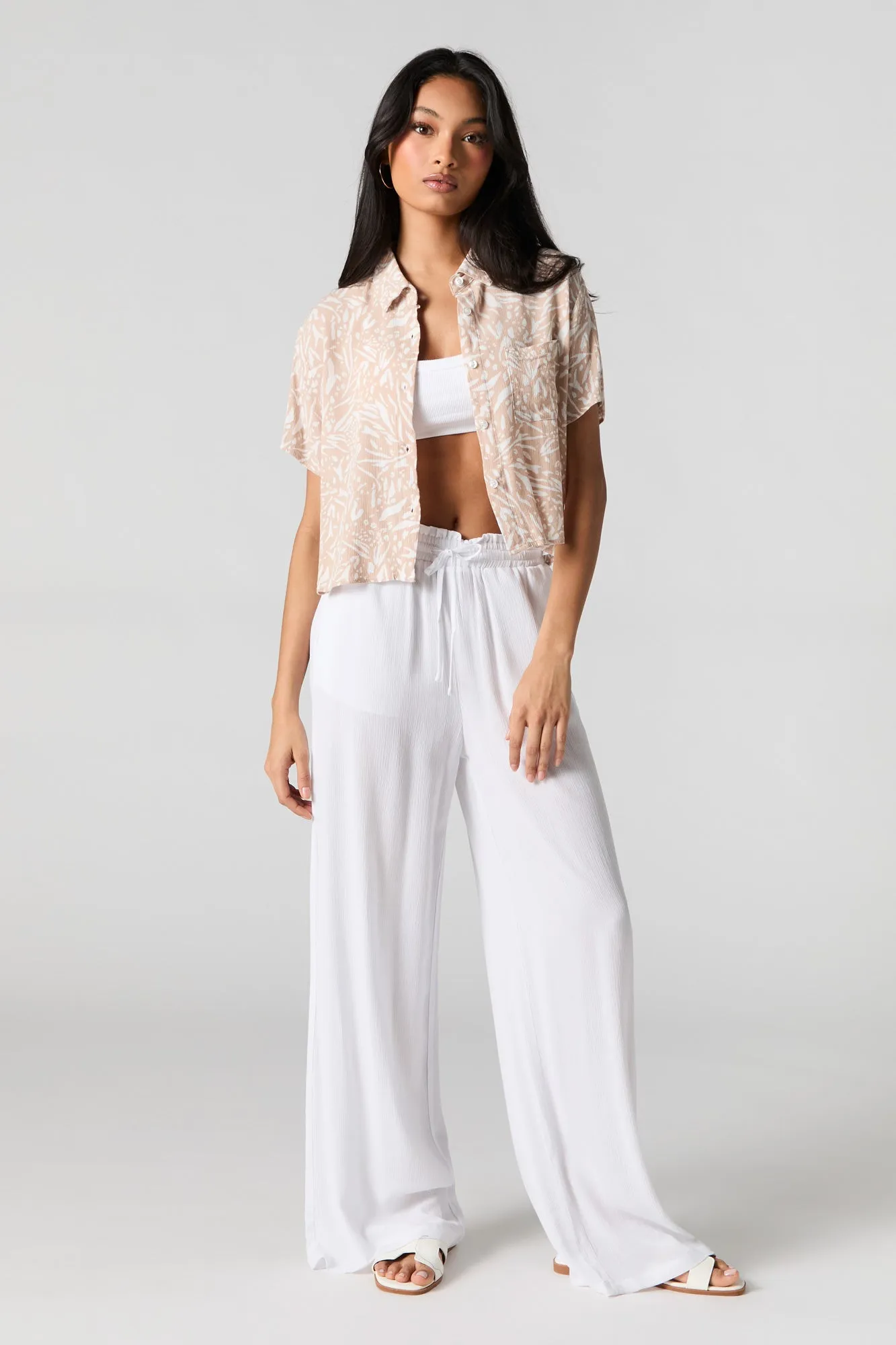 Printed Textured Cropped Button-Up Top sold by Charlotte Russe product image thumbnail 3