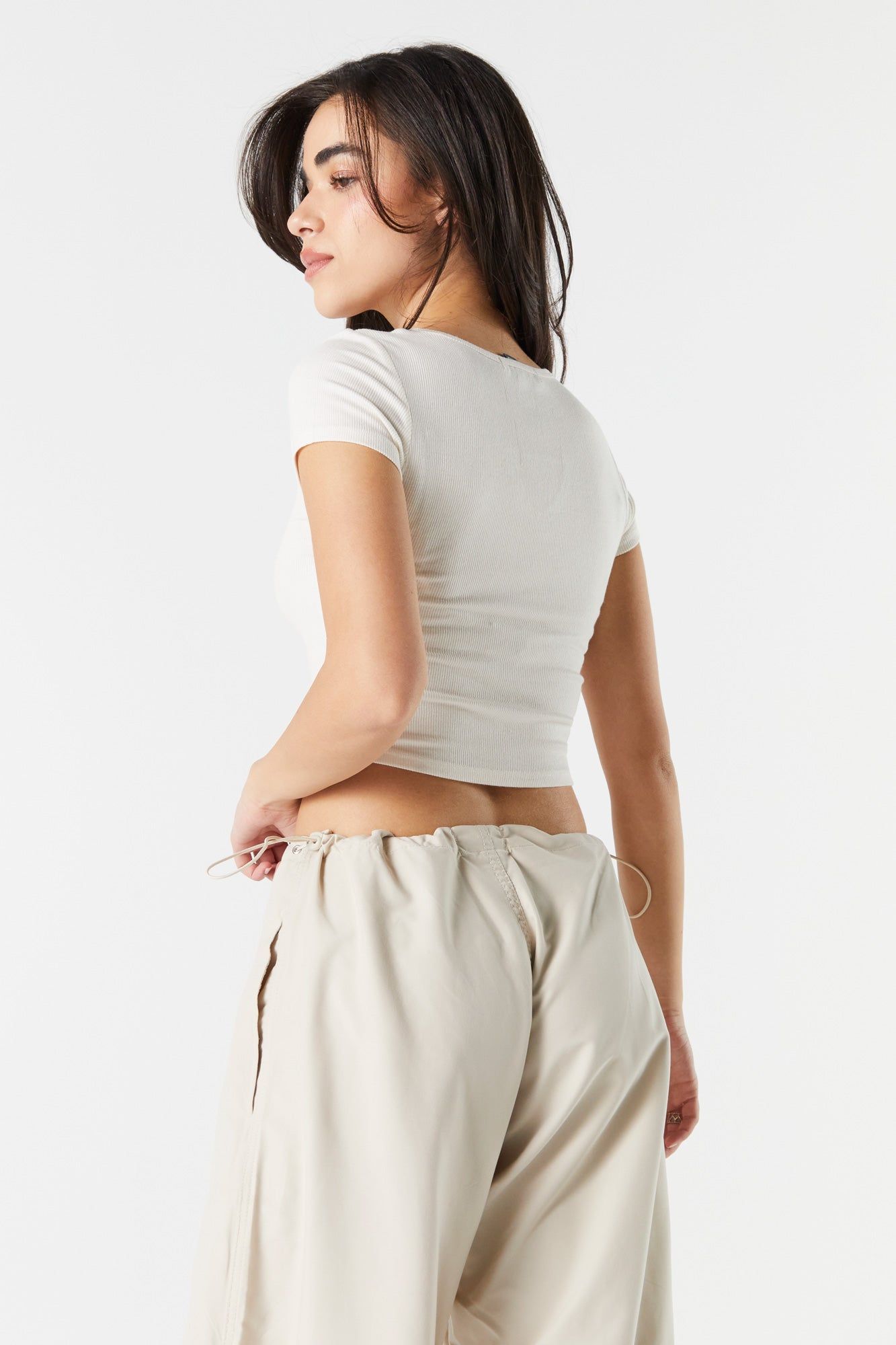 Ribbed Notched Cropped T-Shirt sold by Charlotte Russe product image thumbnail 2