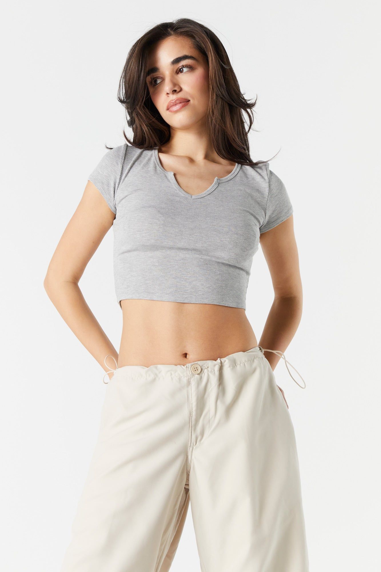Ribbed Notched Cropped T-Shirt sold by Charlotte Russe product image thumbnail 4