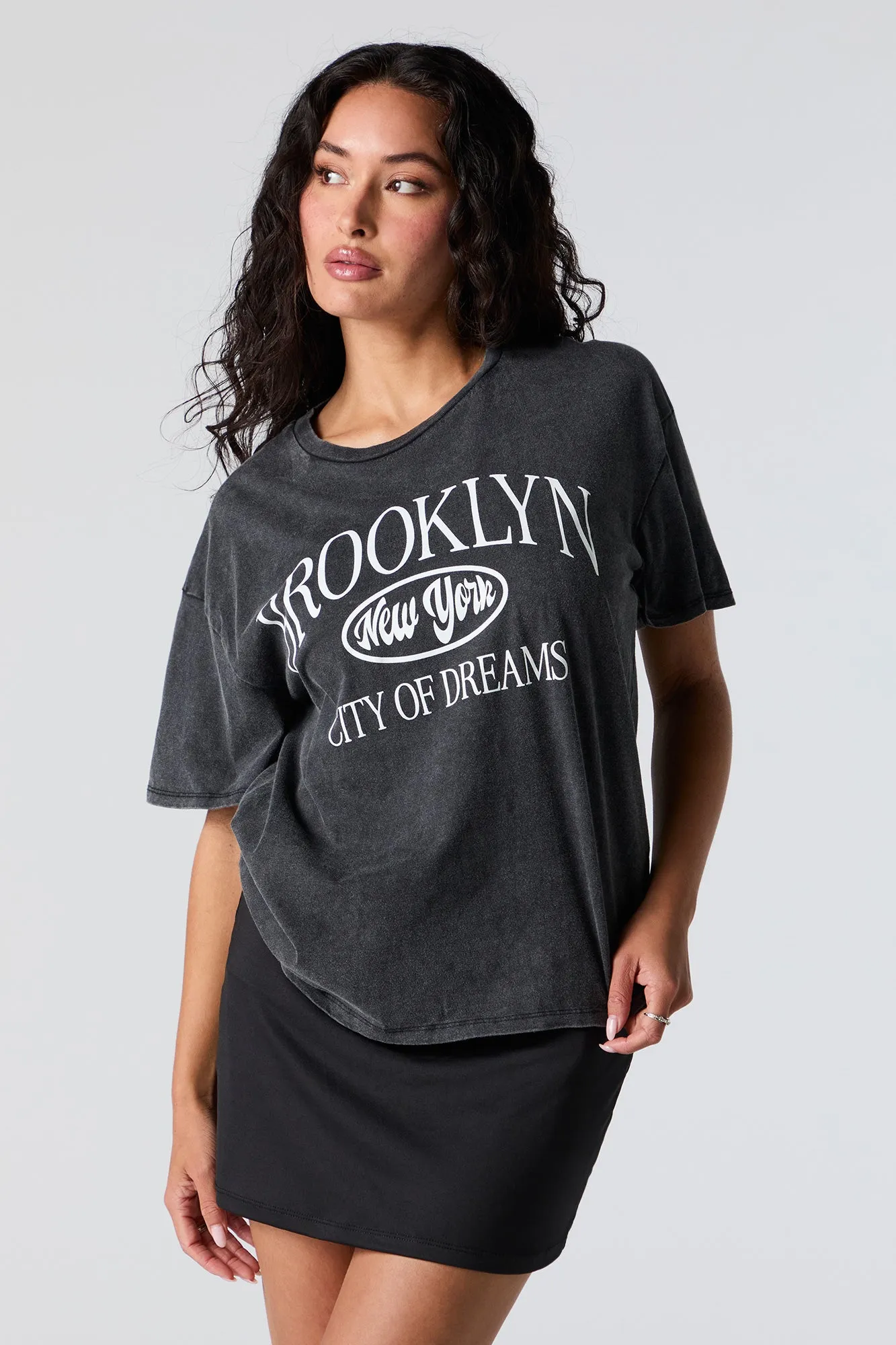 Brooklyn City of Dreams Graphic Washed Boyfriend T-Shirt sold by Charlotte Russe