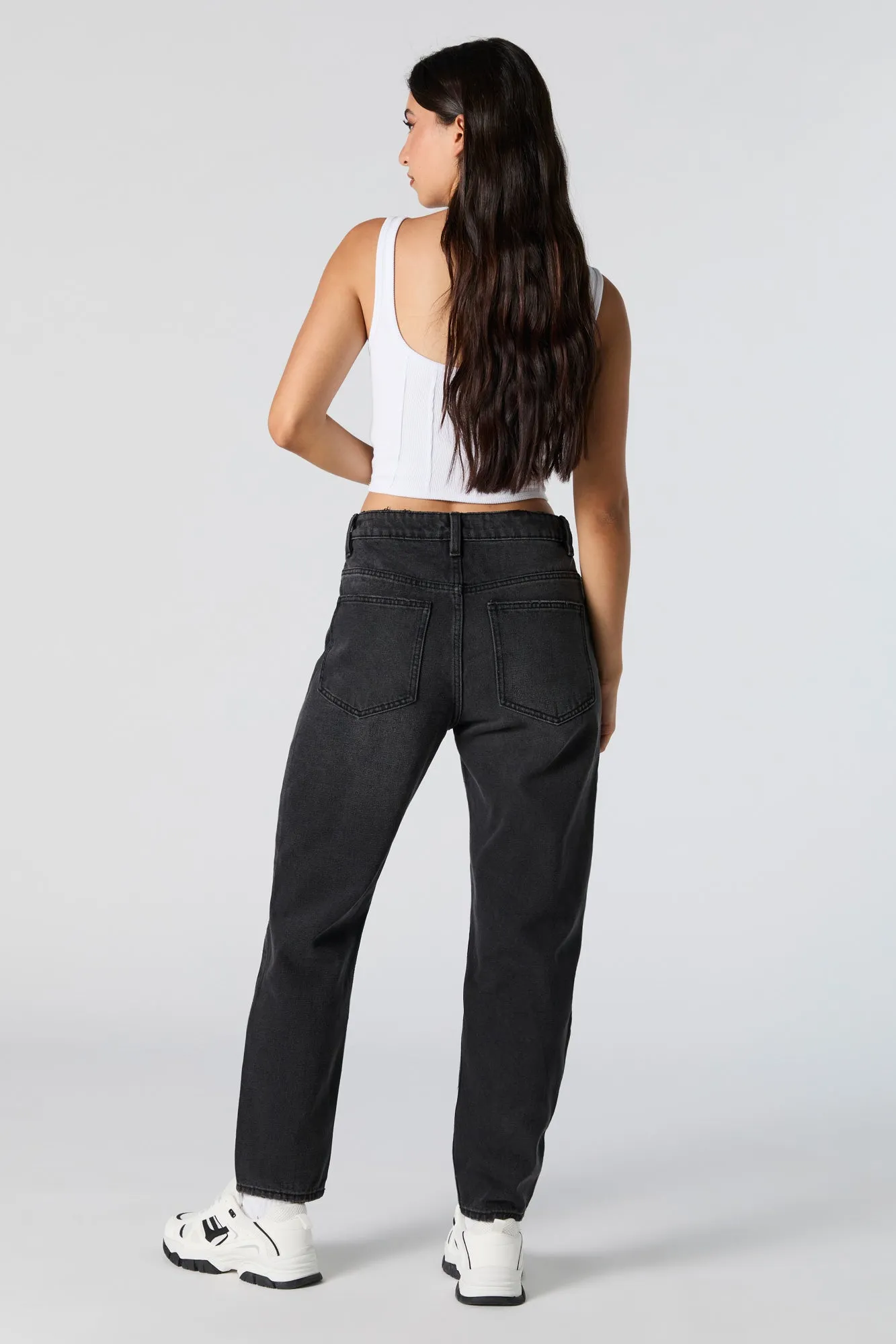 Distressed High Rise Black Wash Mom Jean sold by Charlotte Russe product image thumbnail 3