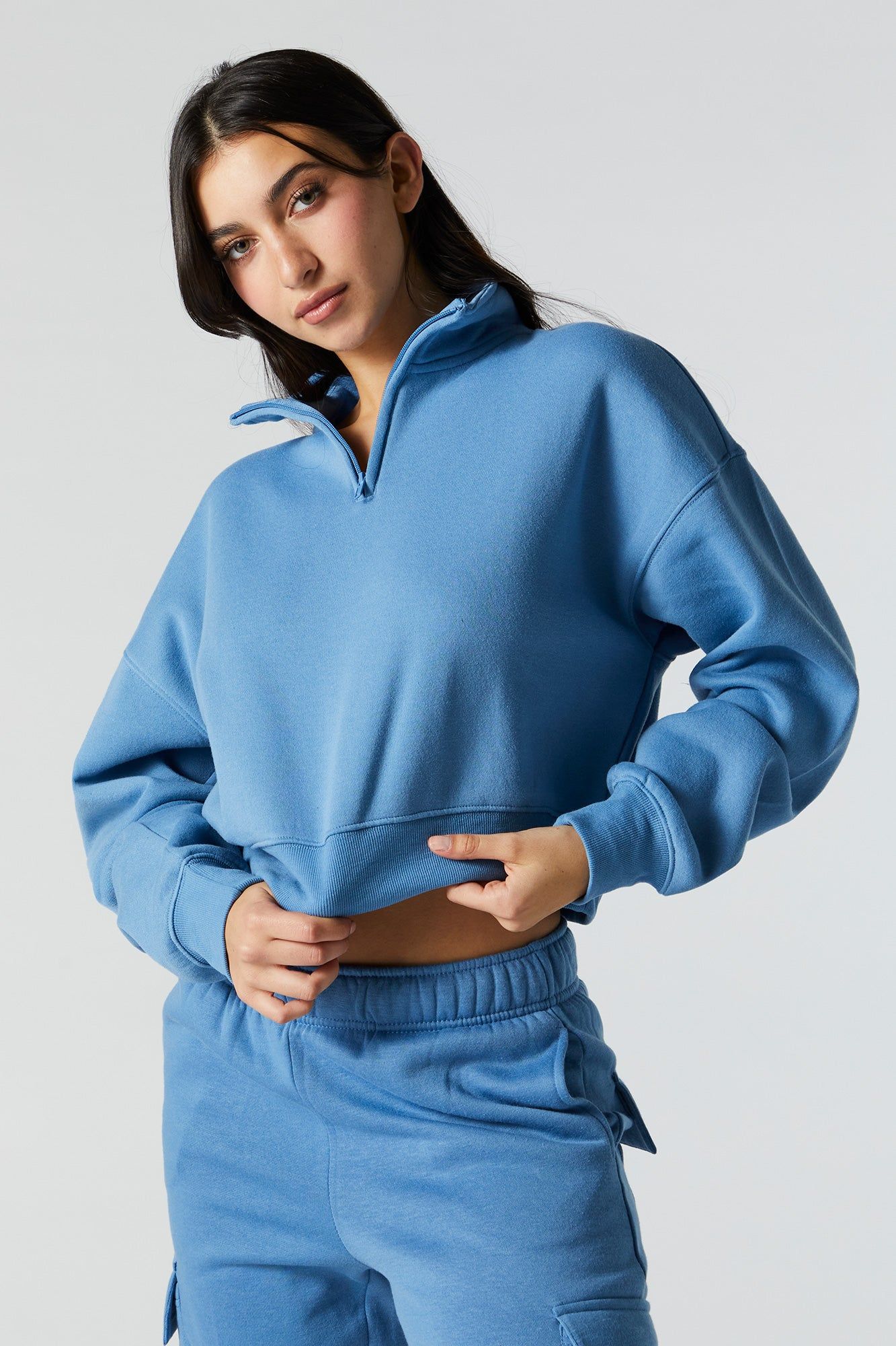 Fleece Quarter Zip Sweatshirt sold by Charlotte Russe