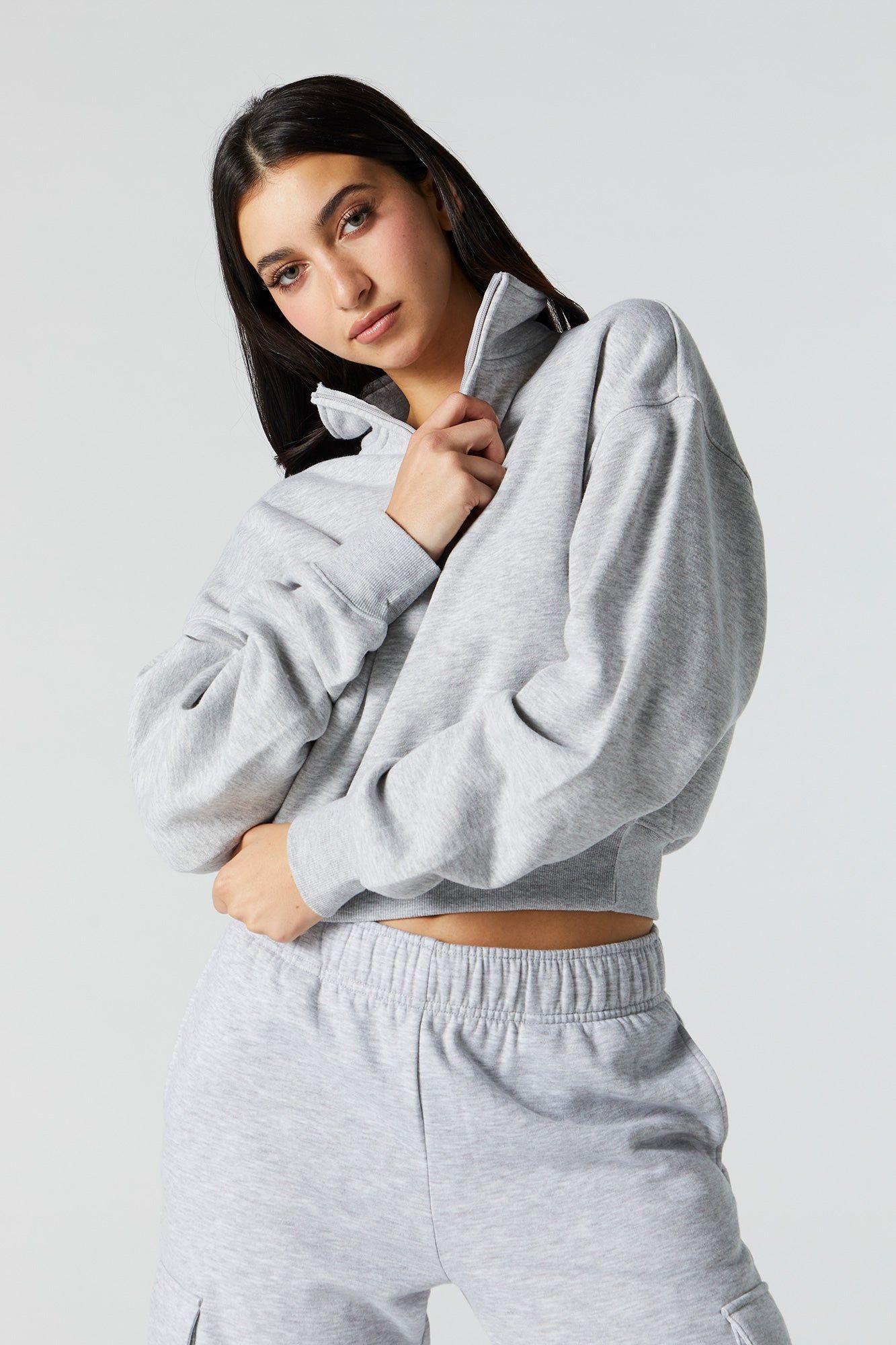 Fleece Quarter Zip Sweatshirt sold by Charlotte Russe product image thumbnail 4