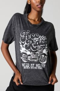 Free Rides Graphic Washed Boyfriend T-Shirt sold by Charlotte Russe
