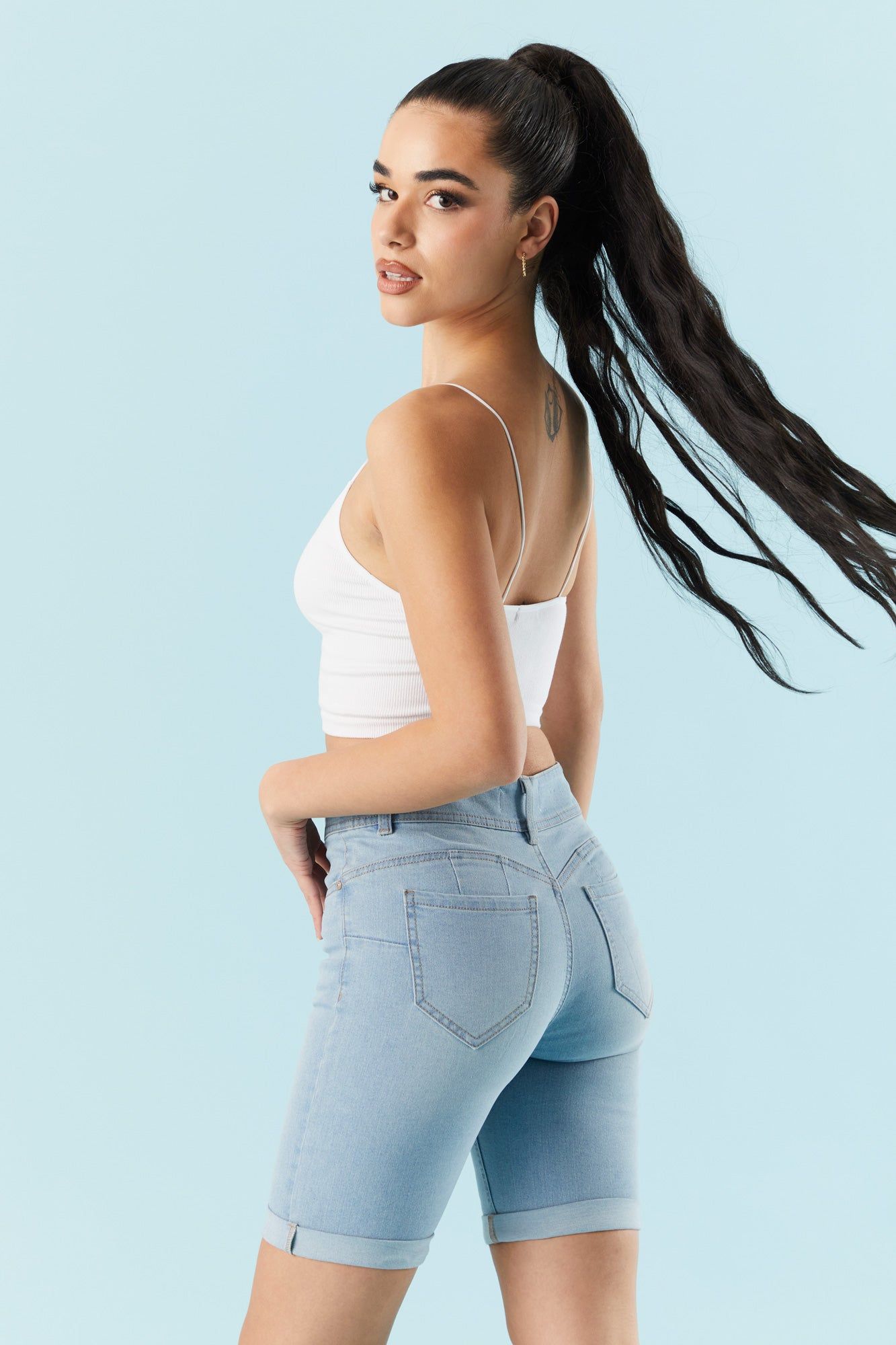 Light Wash Bermuda Denim Short sold by Charlotte Russe product image thumbnail 2