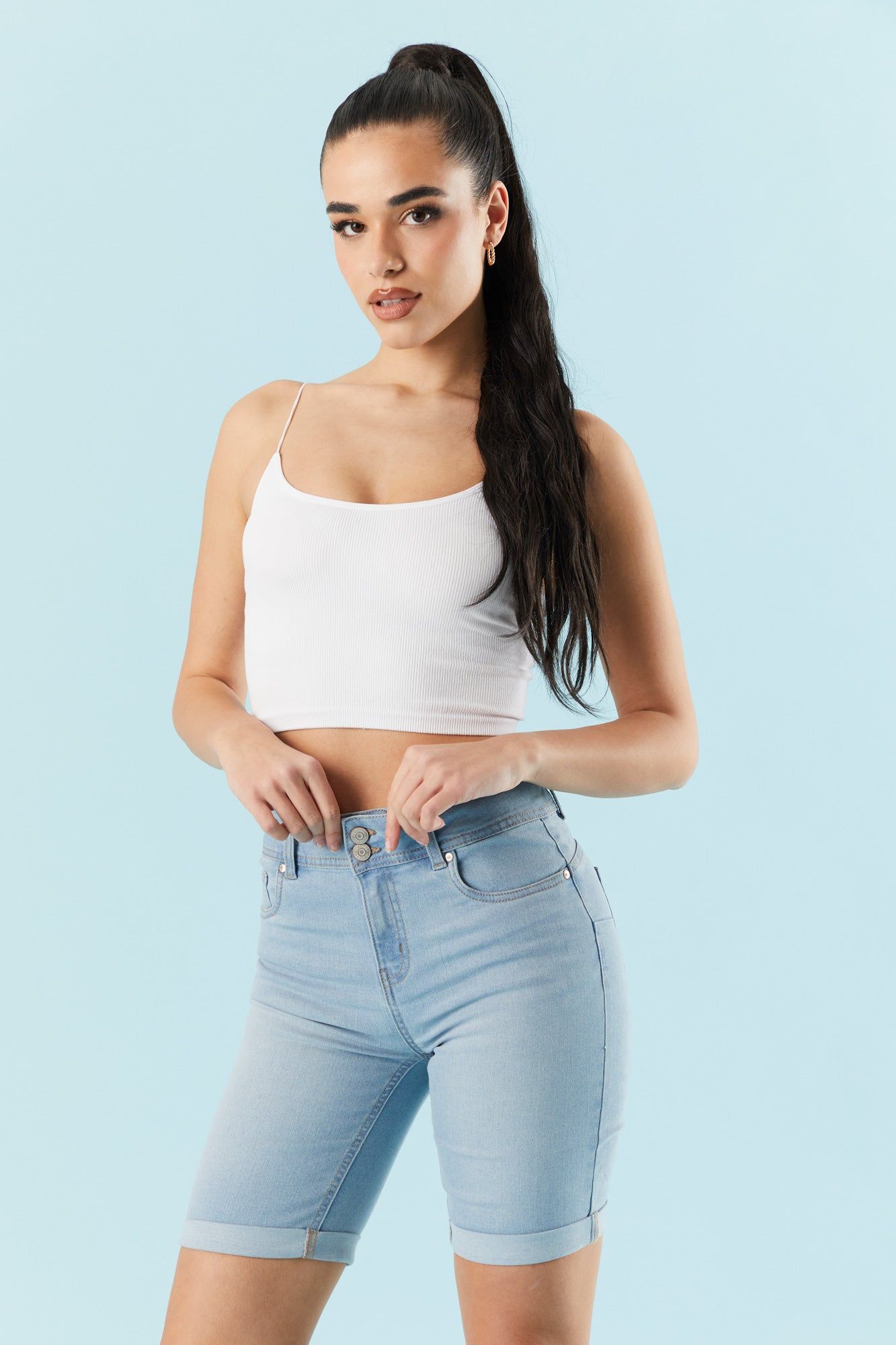 Light Wash Bermuda Denim Short sold by Charlotte Russe