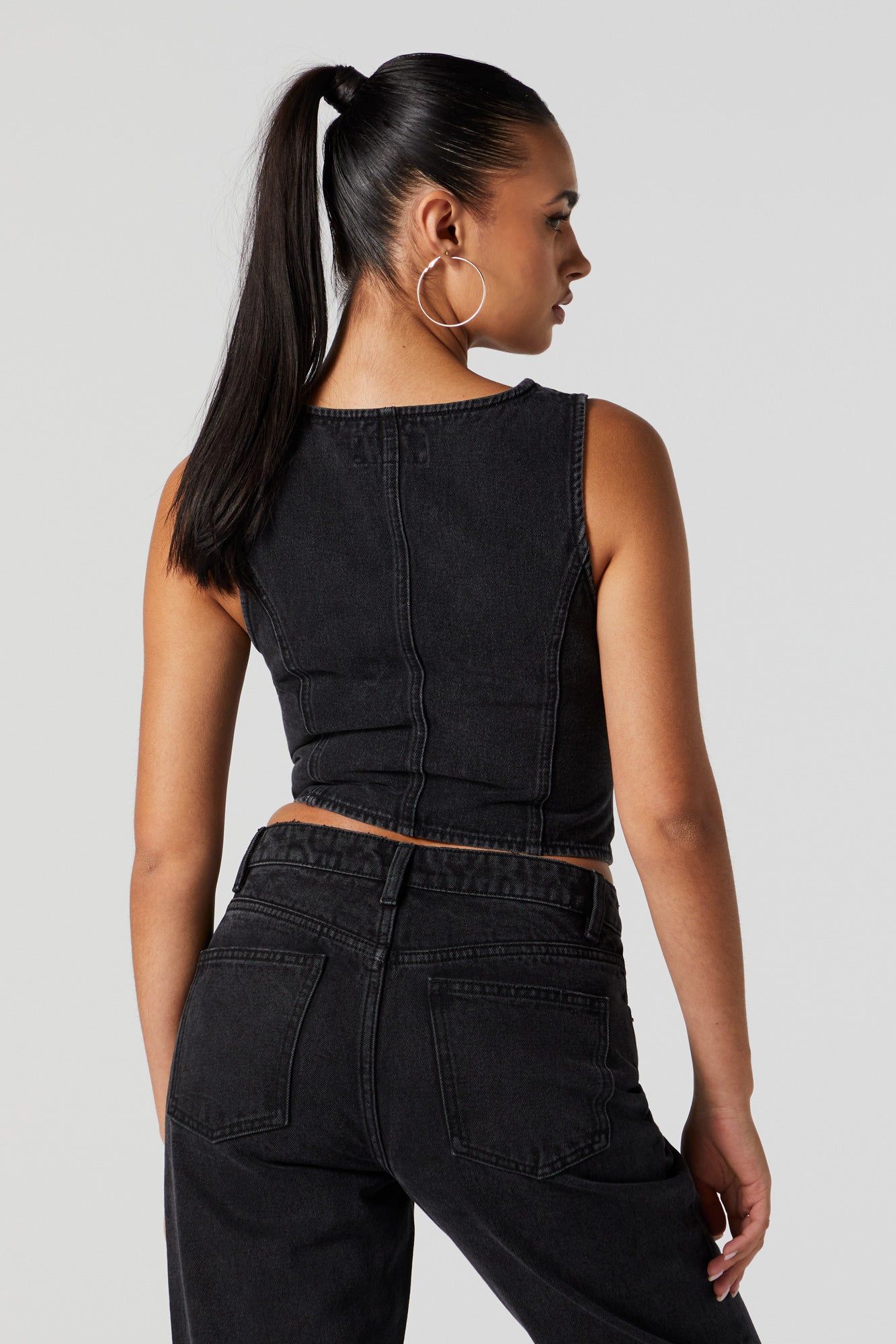 Black Wash Denim Button-Up Vest sold by Charlotte Russe product image thumbnail 2