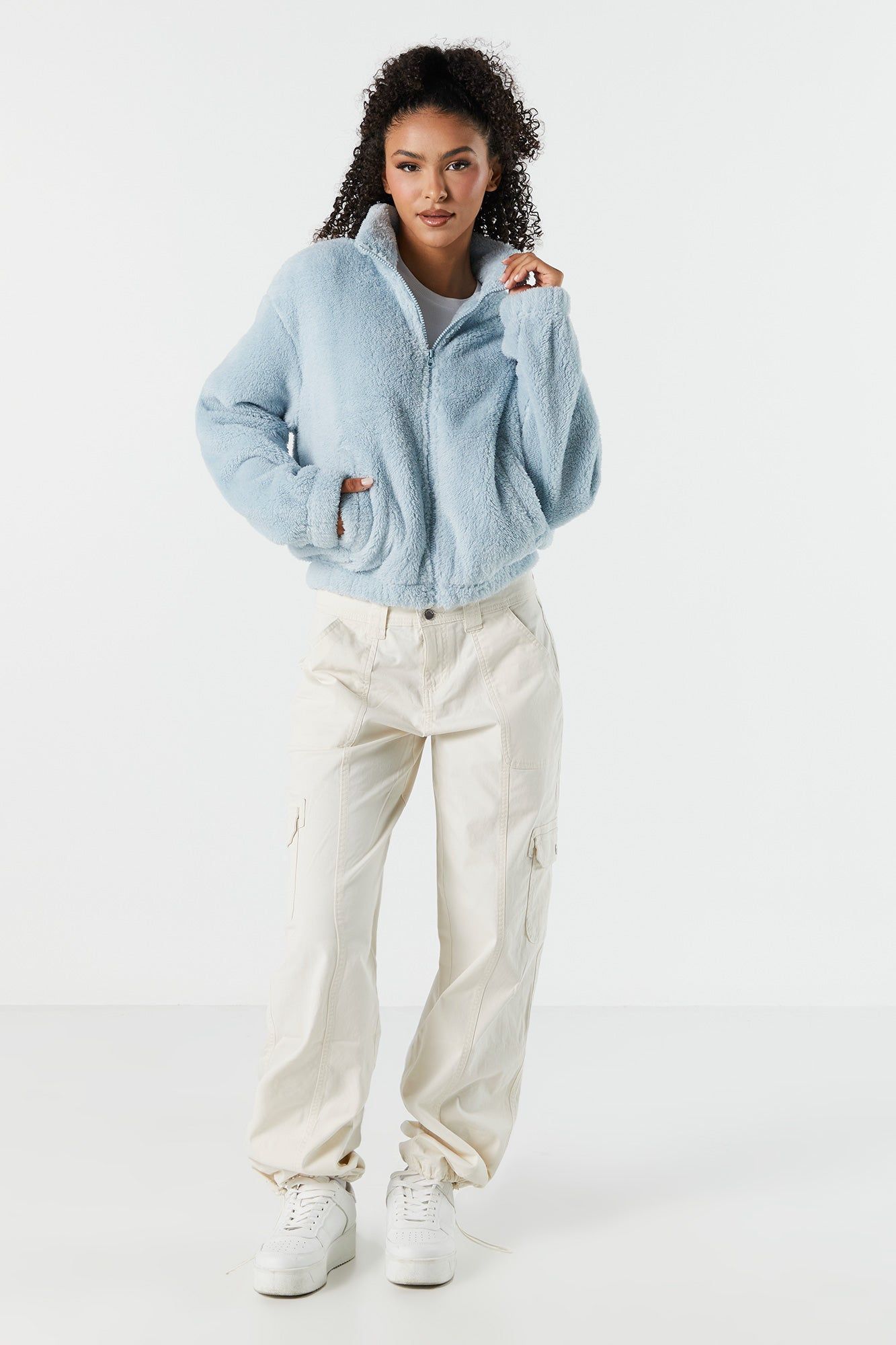 Fuzzy Zip-Up Jacket sold by Charlotte Russe product image thumbnail 3