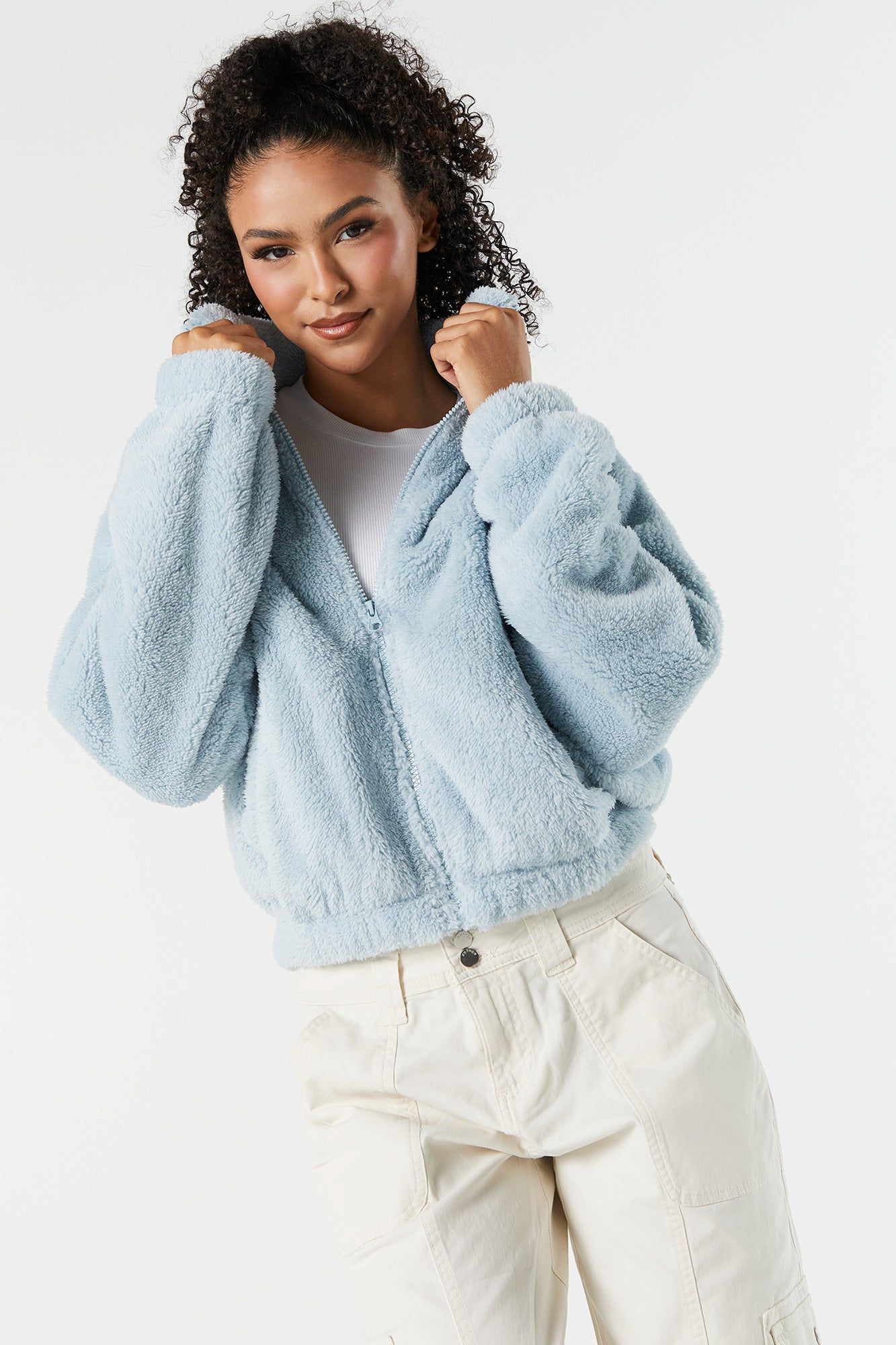 Fuzzy Zip-Up Jacket sold by Charlotte Russe
