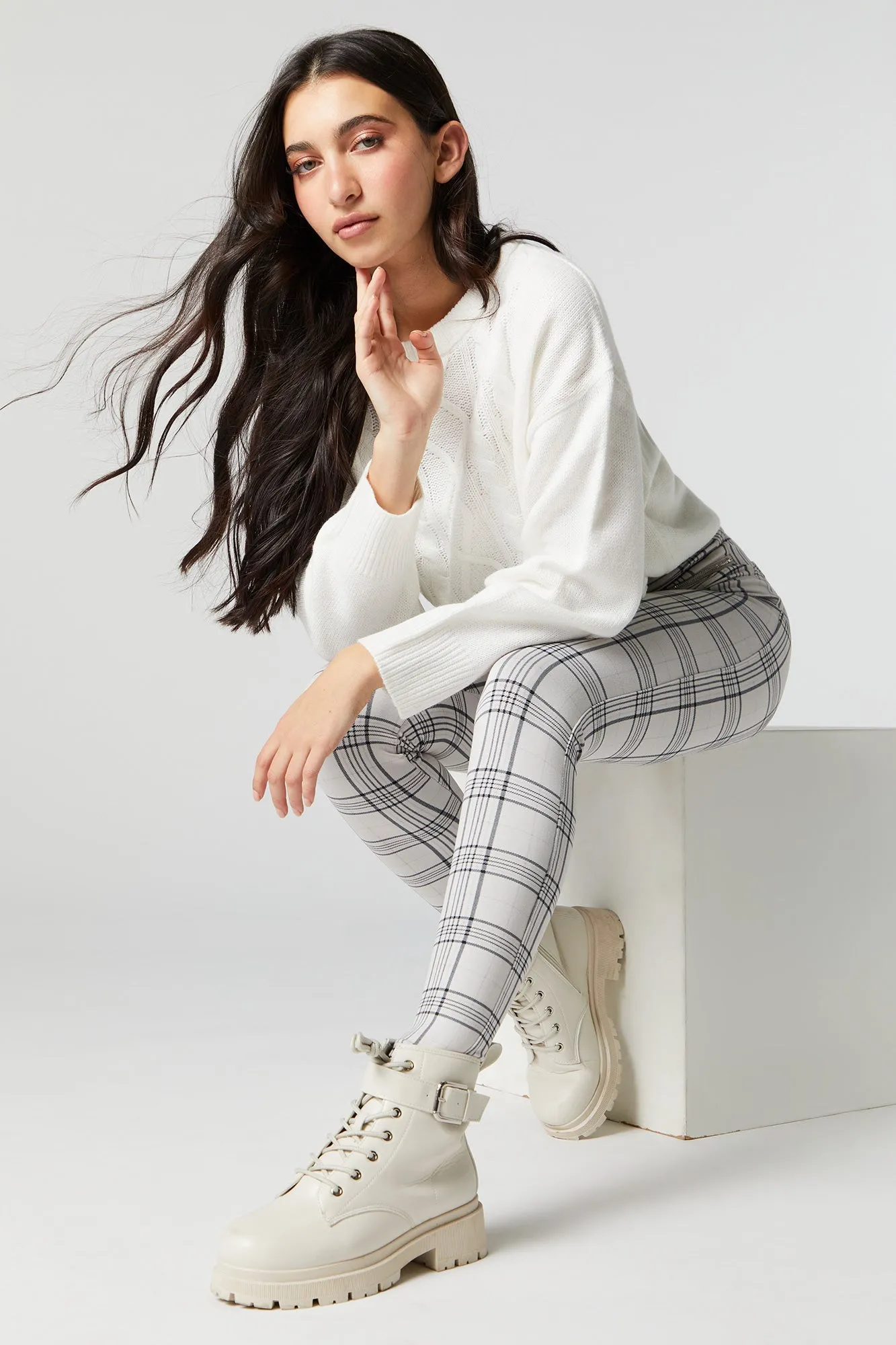 Plaid Zip Pocket Legging sold by Charlotte Russe