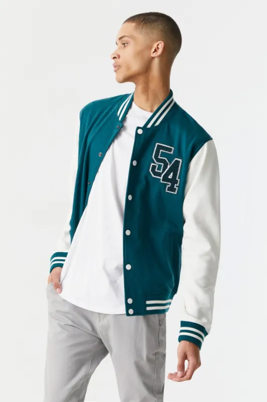 54 Mascot Graphic Button-Up Varsity Bomber Jacket sold by Charlotte Russe