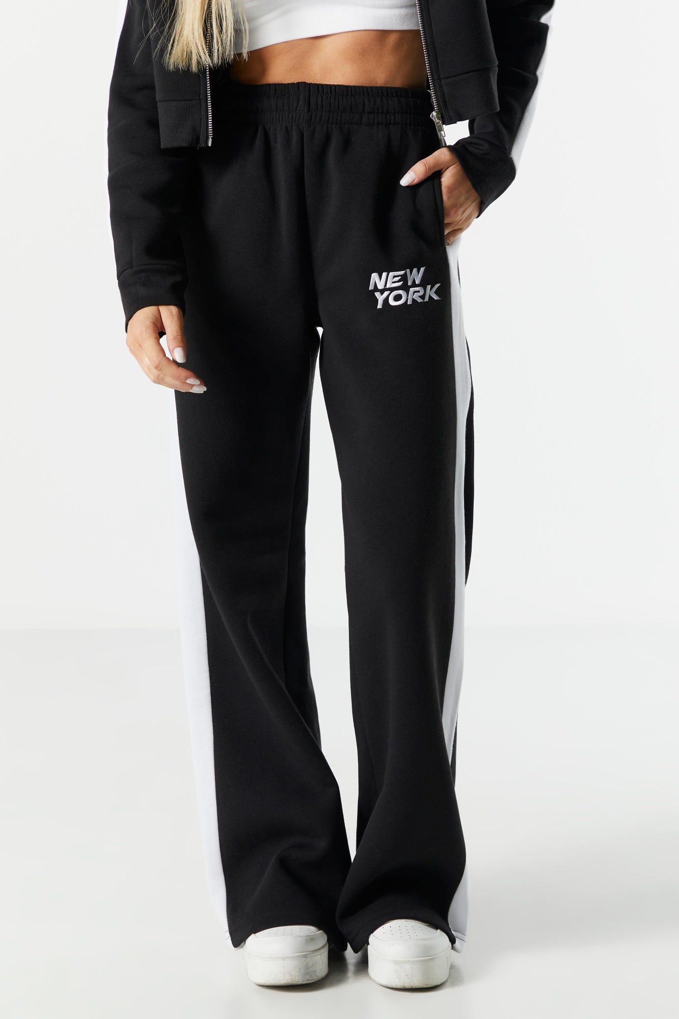 NY Embroidered Fleece Wide Leg Track Pant sold by Charlotte Russe product image thumbnail 2