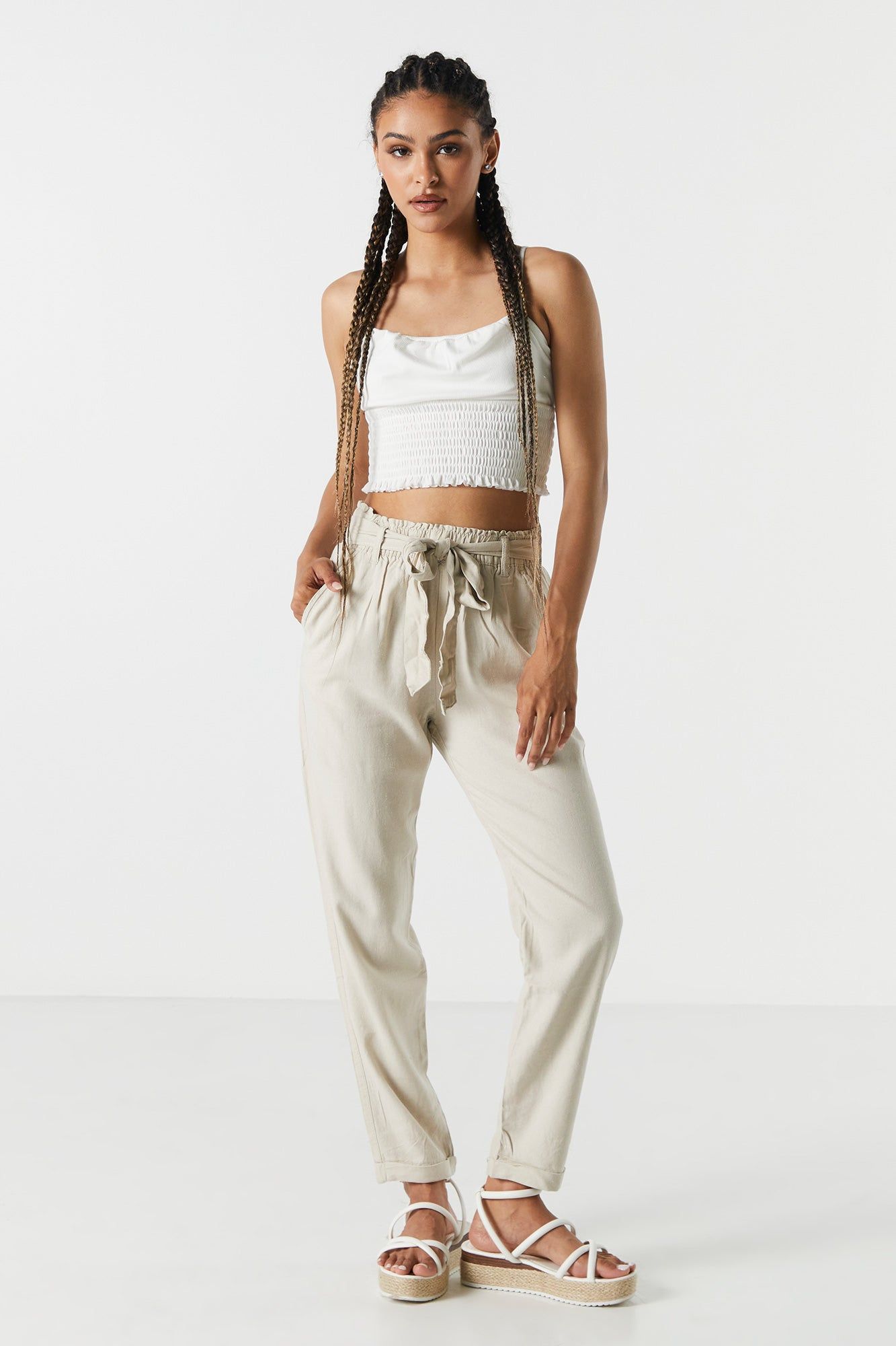 Linen Belted Paperbag Pant sold by Charlotte Russe product image thumbnail 11