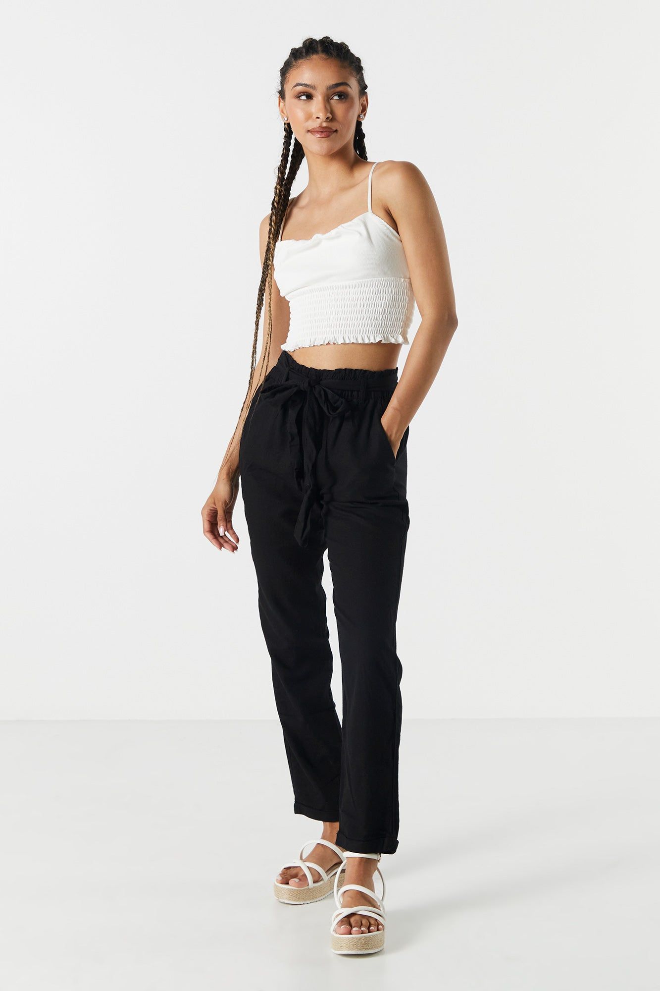 Linen Belted Paperbag Pant sold by Charlotte Russe product image thumbnail 8