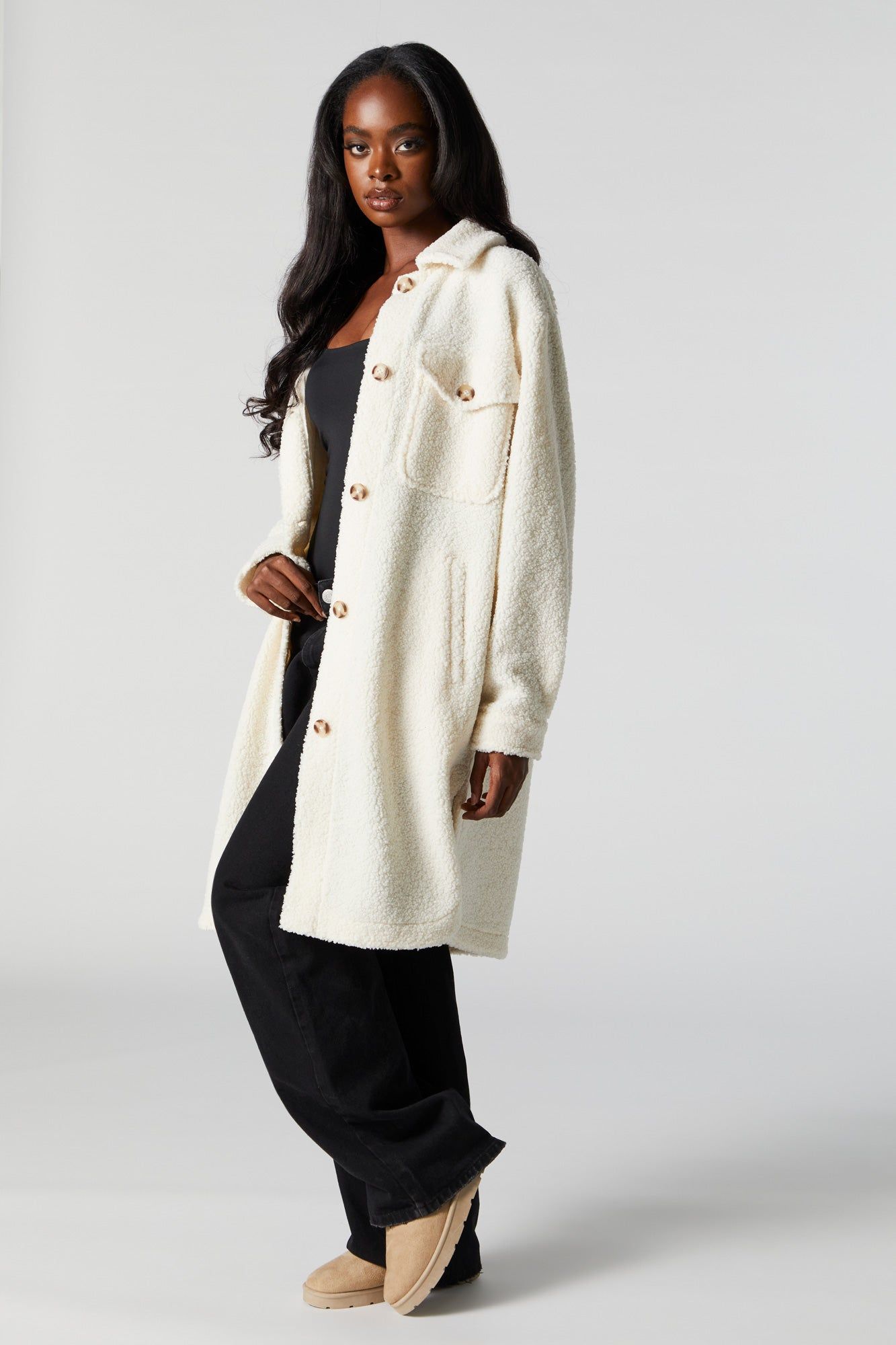 Longline Sherpa Shacket sold by Charlotte Russe product image thumbnail 3