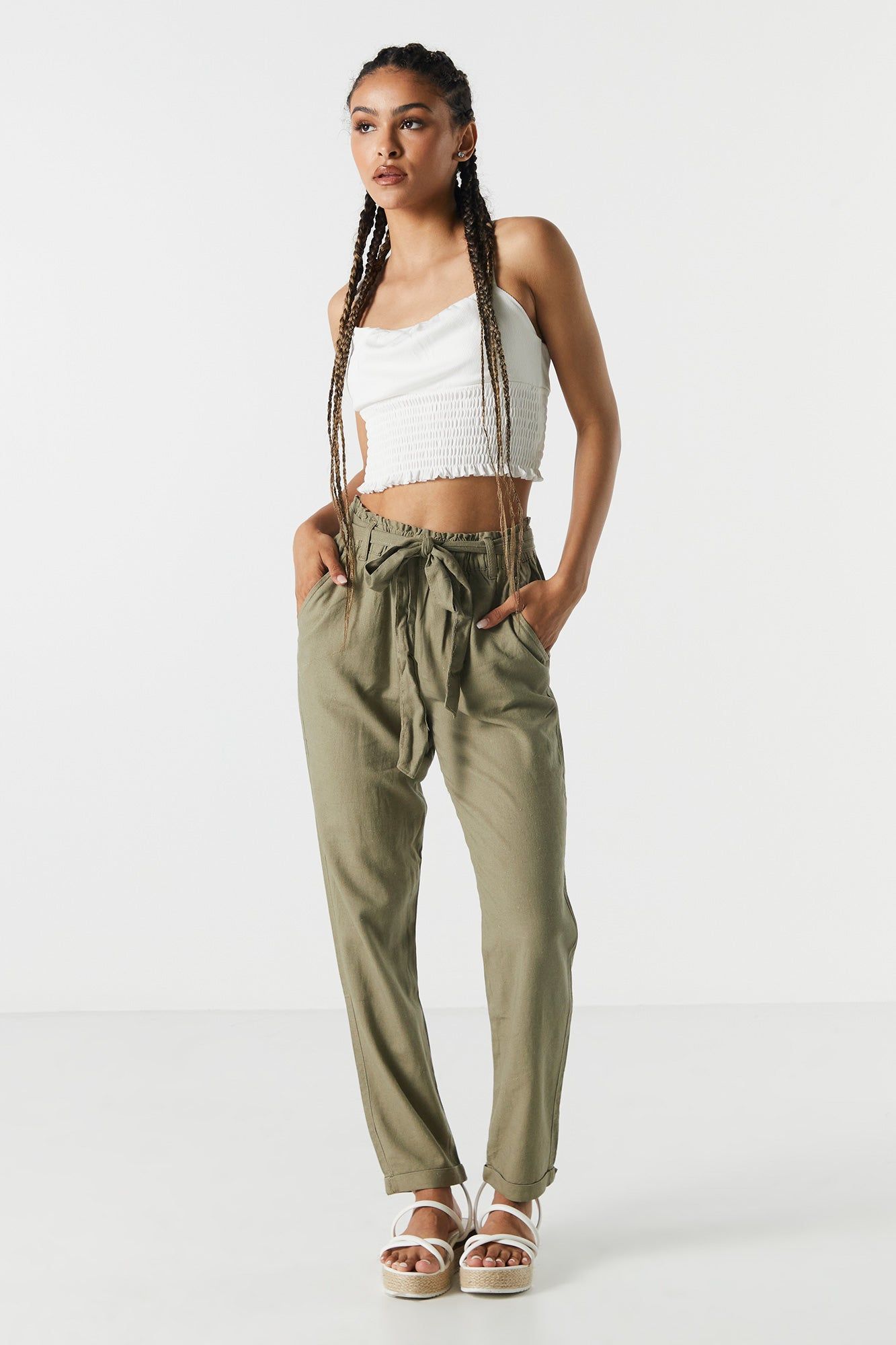 Linen Belted Paperbag Pant sold by Charlotte Russe product image thumbnail 5