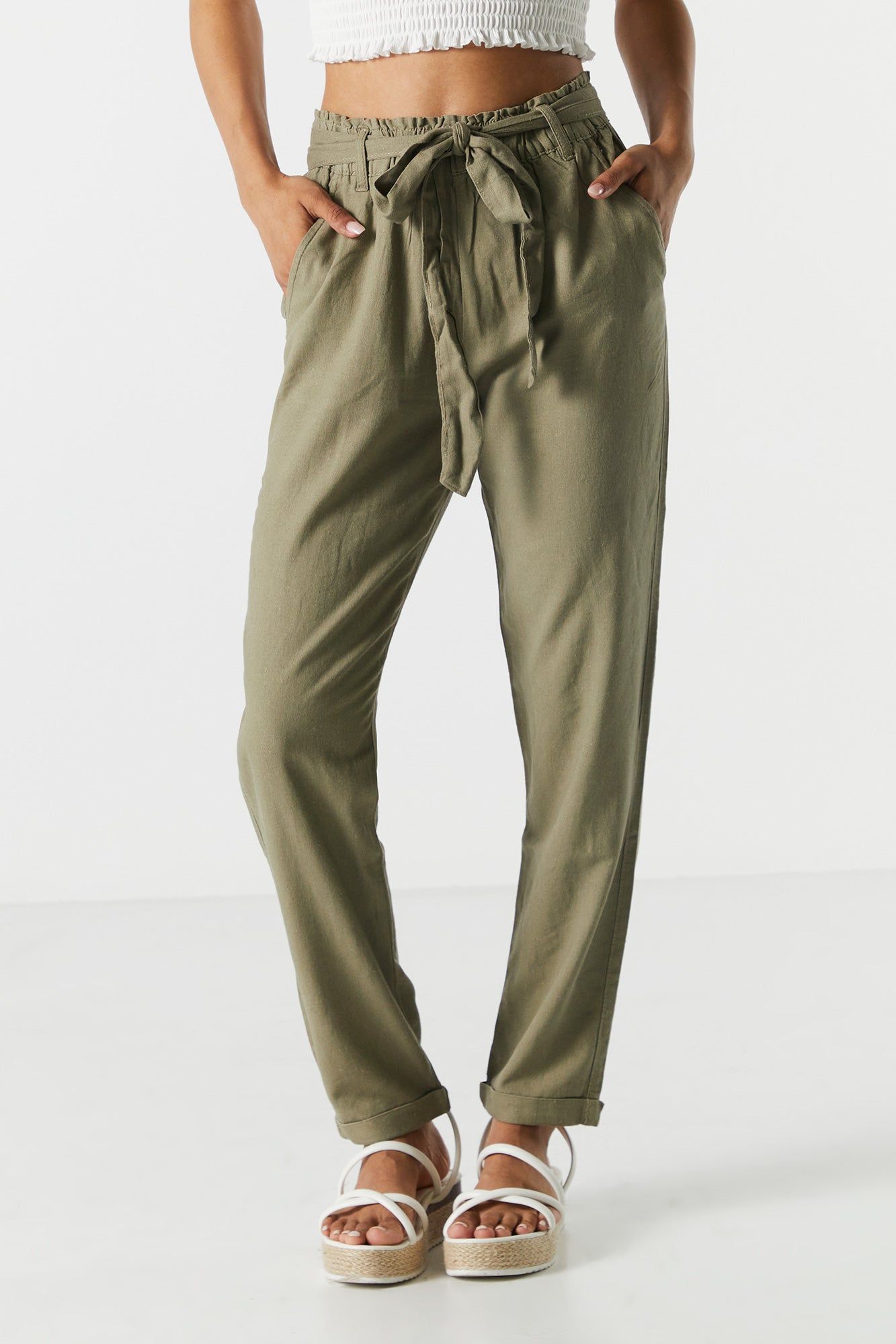 Linen Belted Paperbag Pant sold by Charlotte Russe product image thumbnail 6