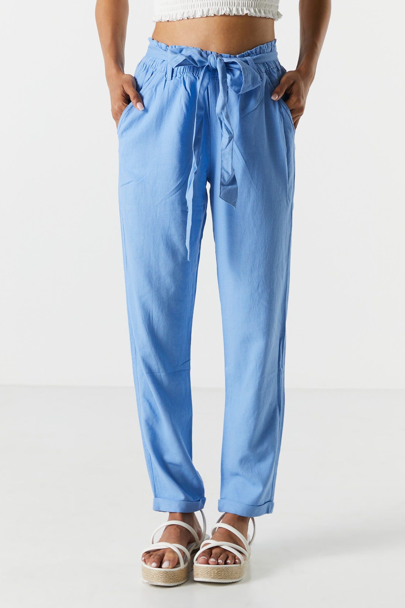 Linen Belted Paperbag Pant sold by Charlotte Russe product image thumbnail 3