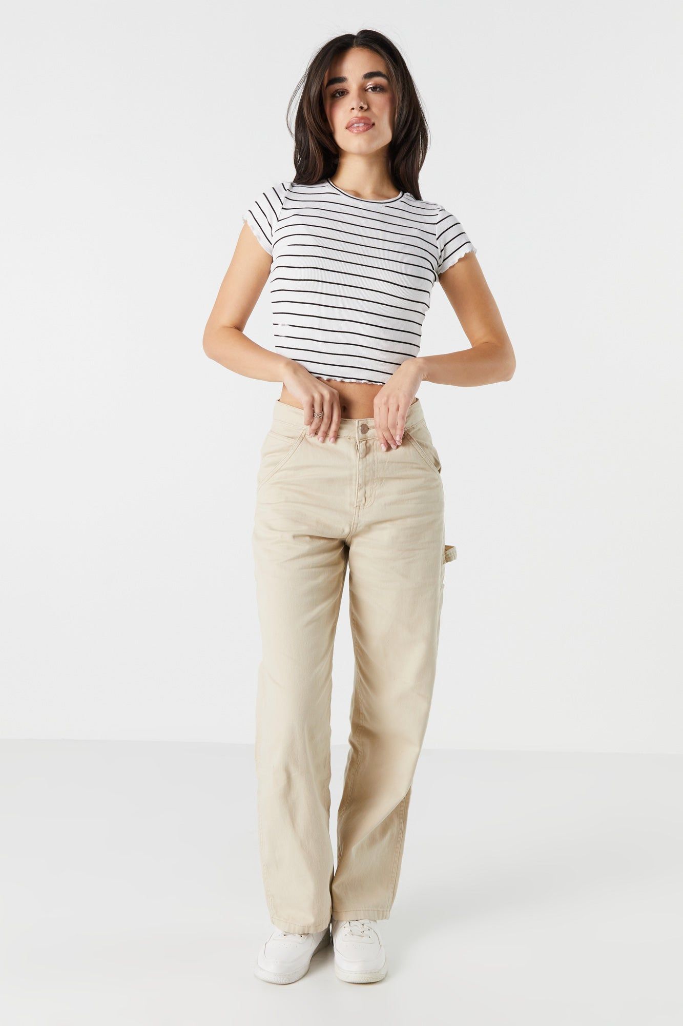Striped Ribbed Lettuce Trim T-Shirt sold by Charlotte Russe product image thumbnail 3