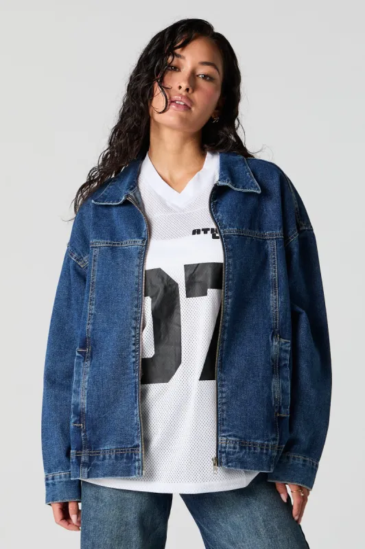 Denim Collared Bomber Jacket sold by Charlotte Russe