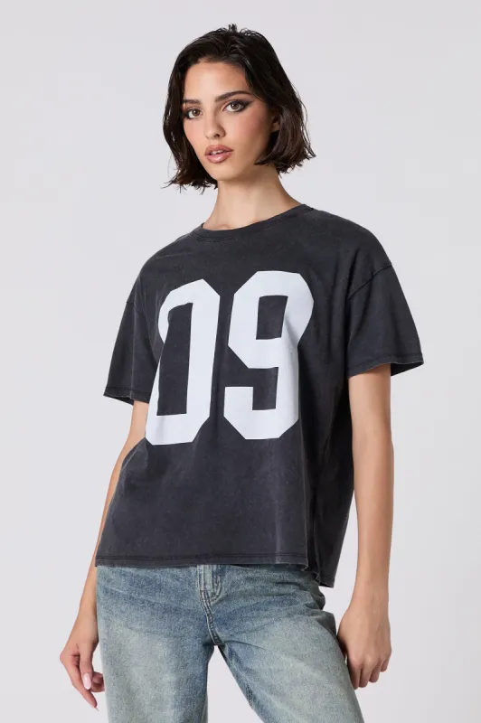 09 Graphic Washed Boyfriend T-Shirt sold by Charlotte Russe